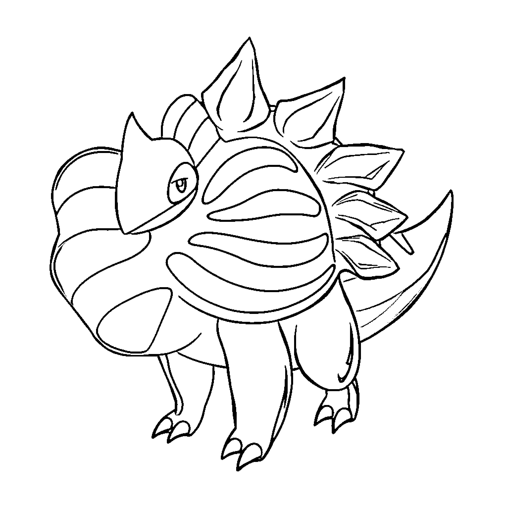 Terapagos Whimsical Creature with Unique Features Coloring Page (free black-and-white line drawing printable PDF for all, from beginners to advanced learners, including children, teens, adults, and seniors)