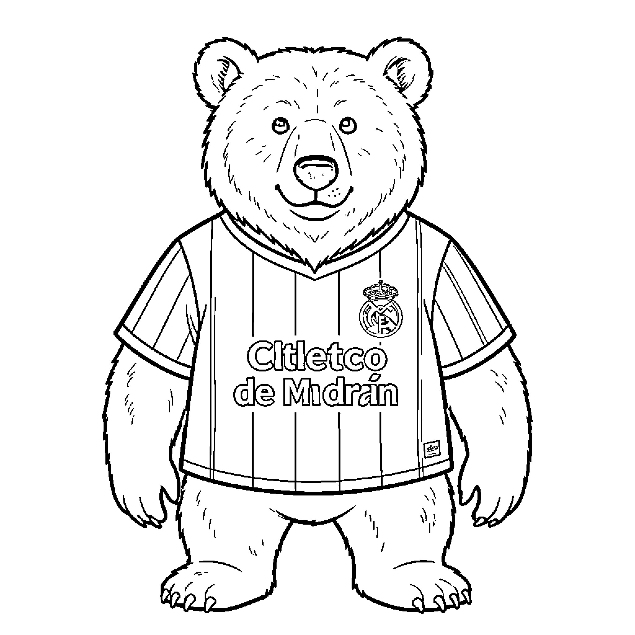 Bear wearing sports jersey with team logo Coloring Page (free black-and-white line drawing printable PDF for all, from beginners to advanced learners, including children, teens, adults, and seniors)