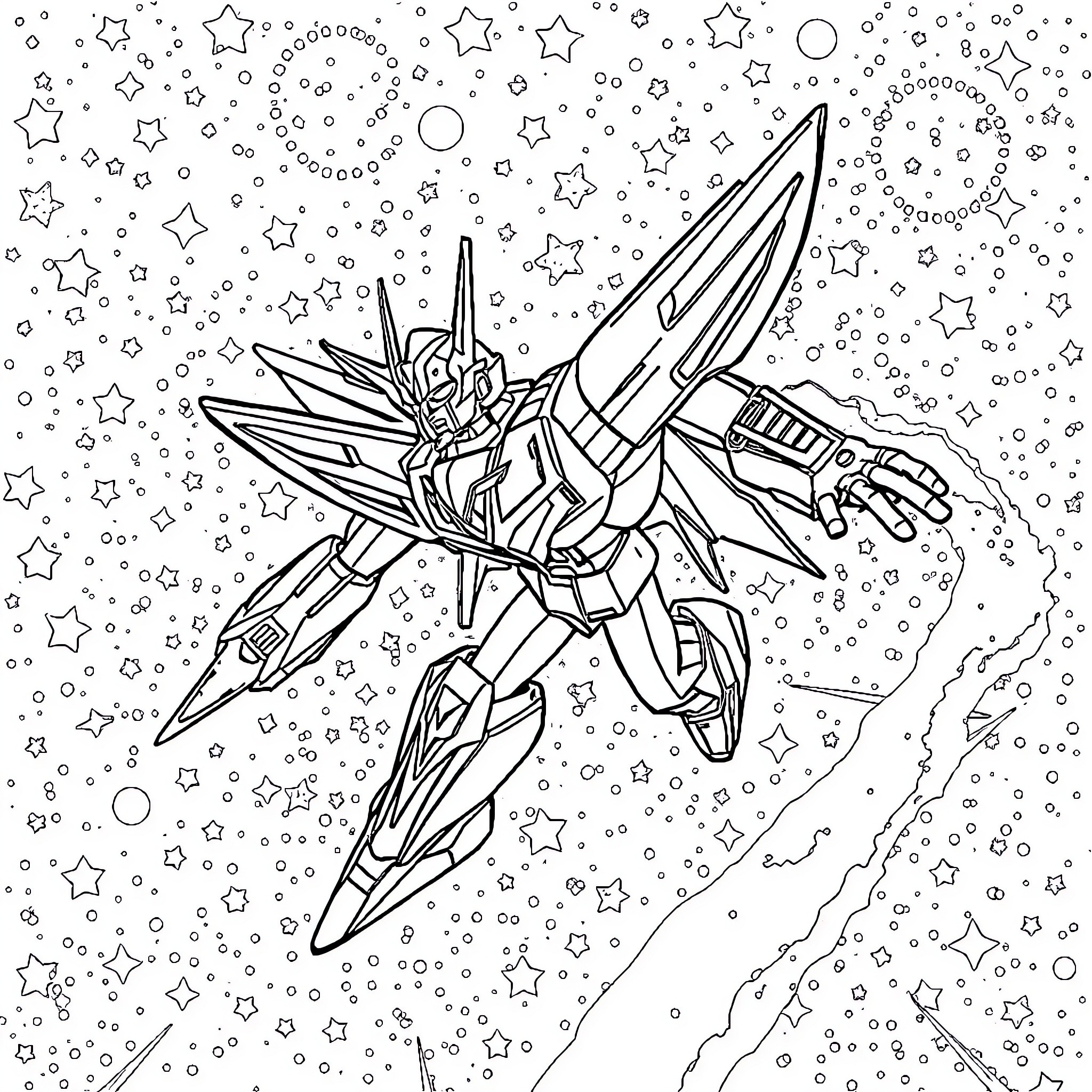 Voltron: Robotic Warrior in Intergalactic Battle Coloring Page (free black-and-white line drawing printable PDF for all, from beginners to advanced learners, including children, teens, adults, and seniors)