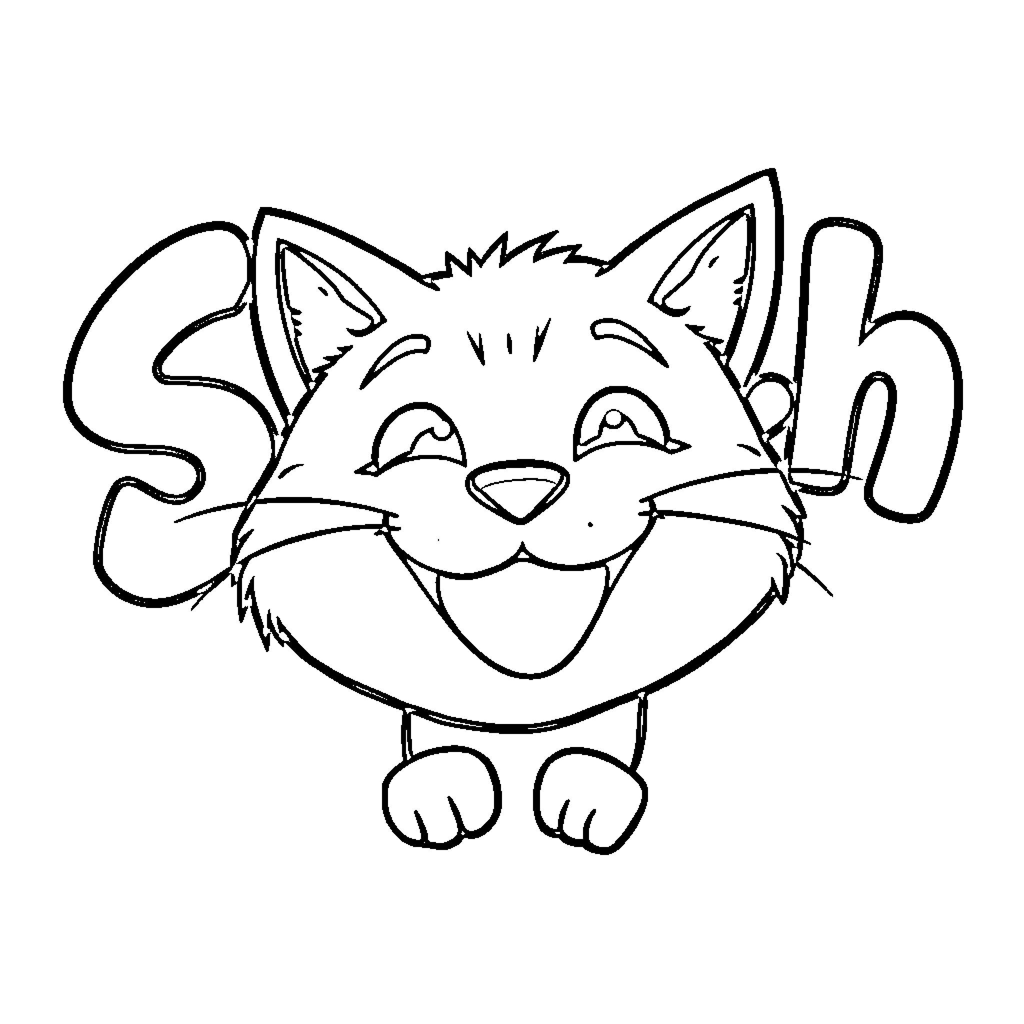 Scratch Playful Cartoon Cat Drawing Coloring Page (free black-and-white line drawing printable PDF for all, from beginners to advanced learners, including children, teens, adults, and seniors)