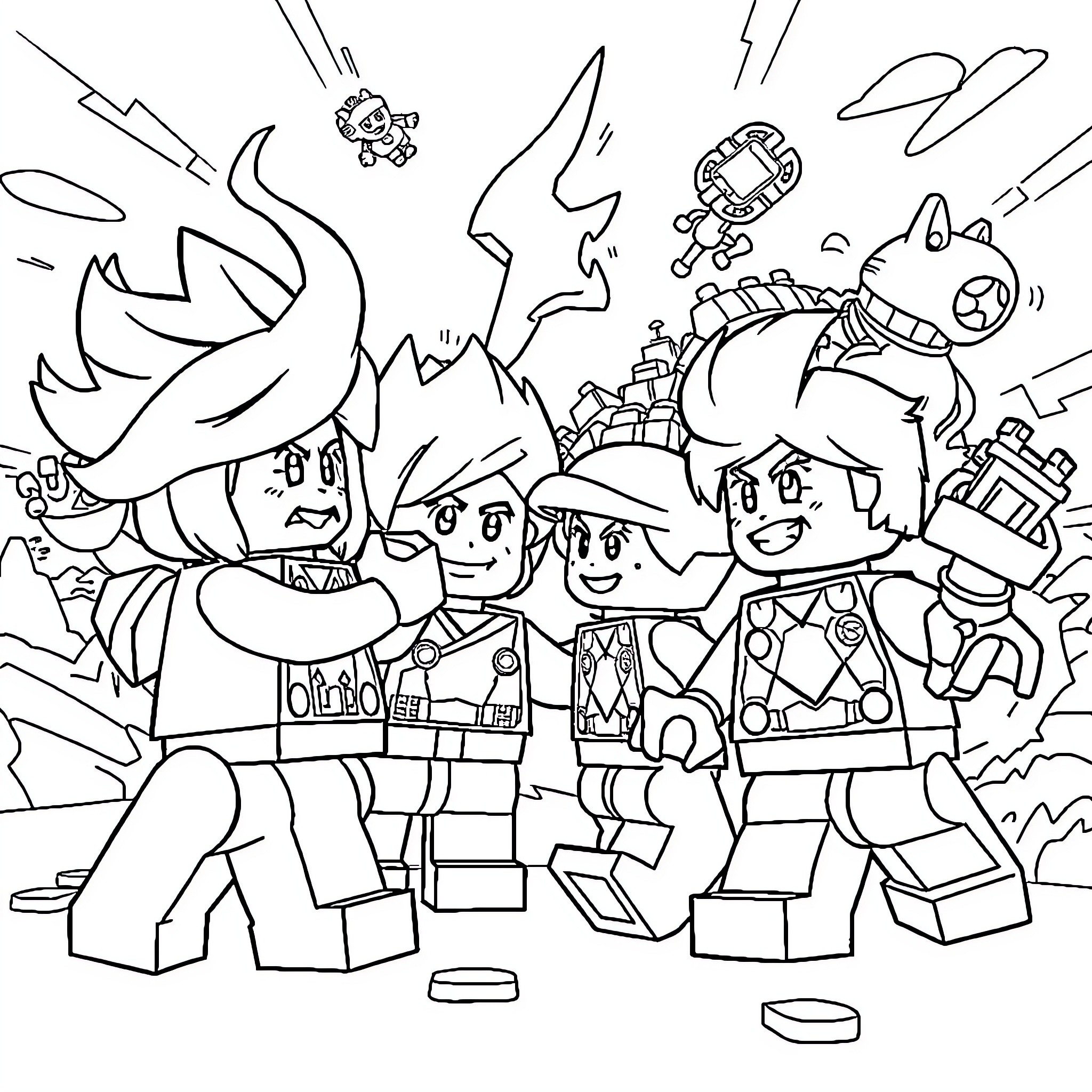 Super Smash Bros Characters in Intense Battle Coloring Page (free black-and-white line drawing printable PDF for all, from beginners to advanced learners, including children, teens, adults, and seniors)