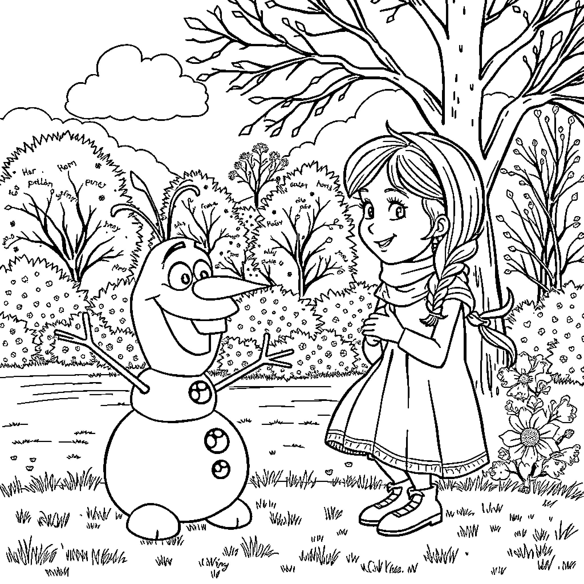 Gaby's Frosty Playdate in the Winter Wonderland Coloring Page (free black-and-white line drawing printable PDF for all, from beginners to advanced learners, including children, teens, adults, and seniors)