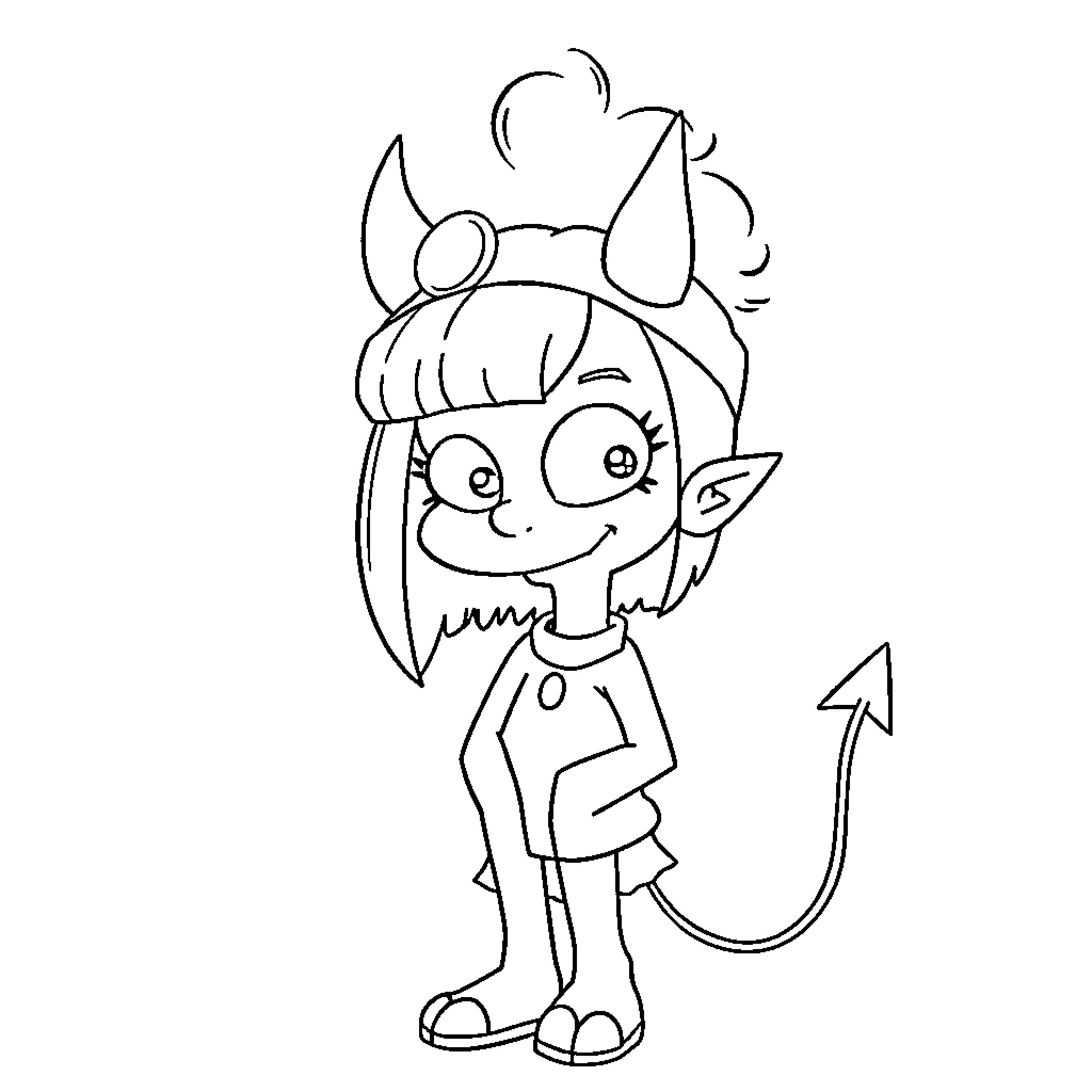 Kuromi expressing mischievous glee Coloring Page (free black-and-white line drawing printable PDF for all, from beginners to advanced learners, including children, teens, adults, and seniors)