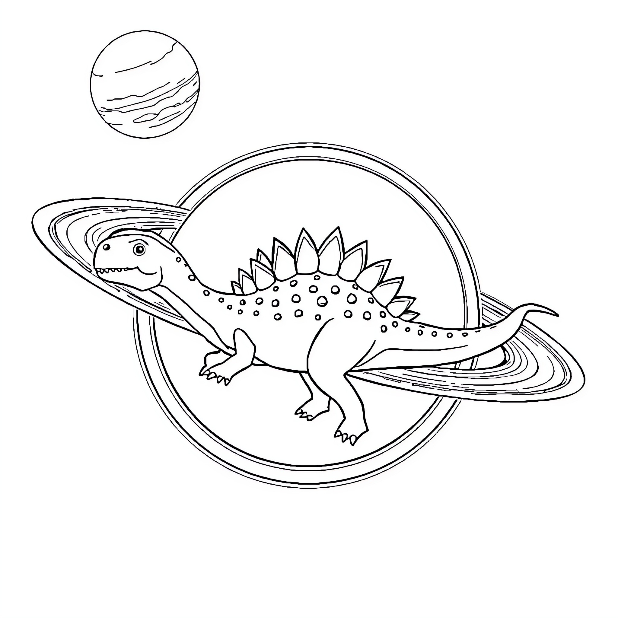 Stegosaurus protecting its planet Coloring Page (free black-and-white line drawing printable PDF for all, from beginners to advanced learners, including children, teens, adults, and seniors)