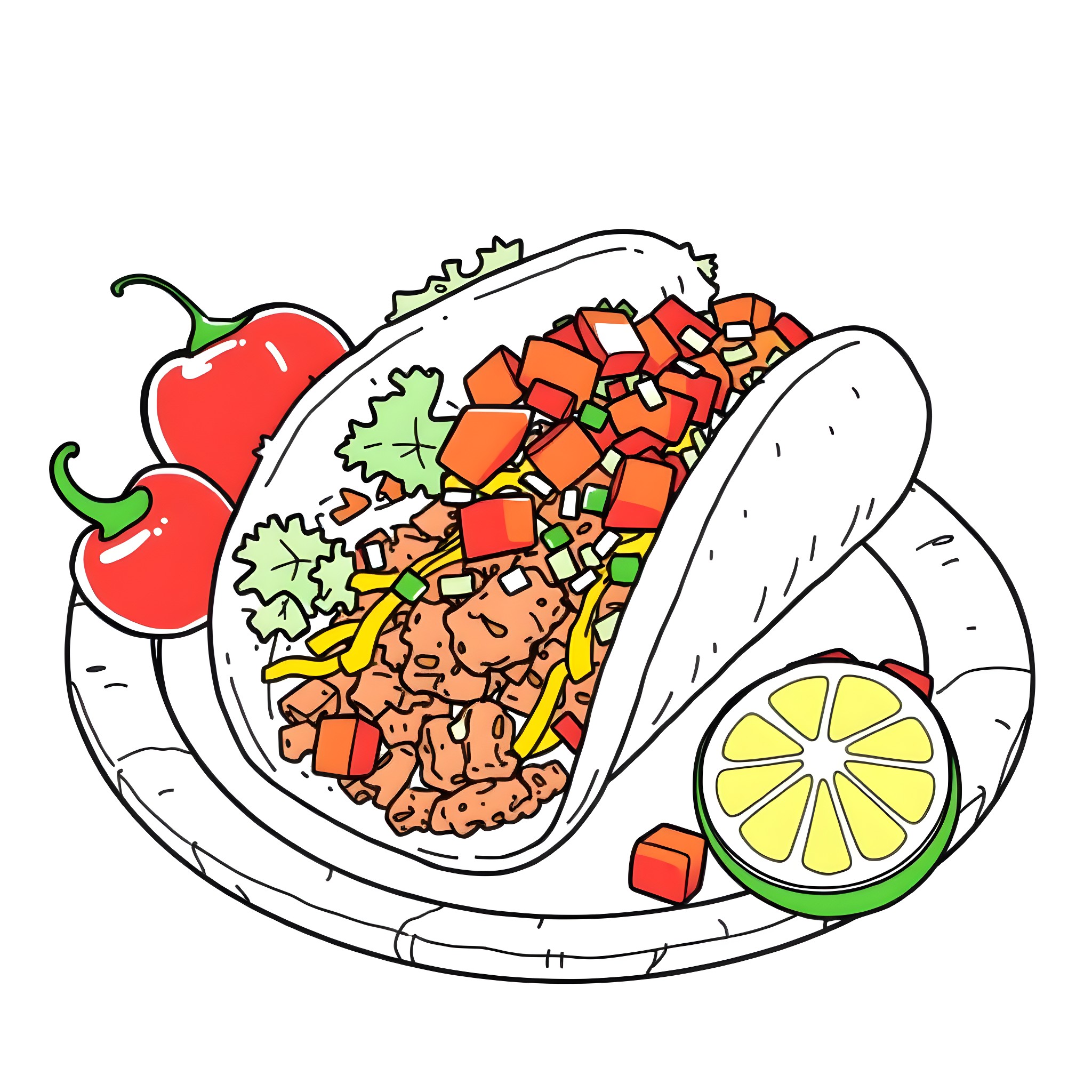 Cow enjoying a hearty meal on a plate Coloring Page (free black-and-white line drawing printable PDF for all, from beginners to advanced learners, including children, teens, adults, and seniors)