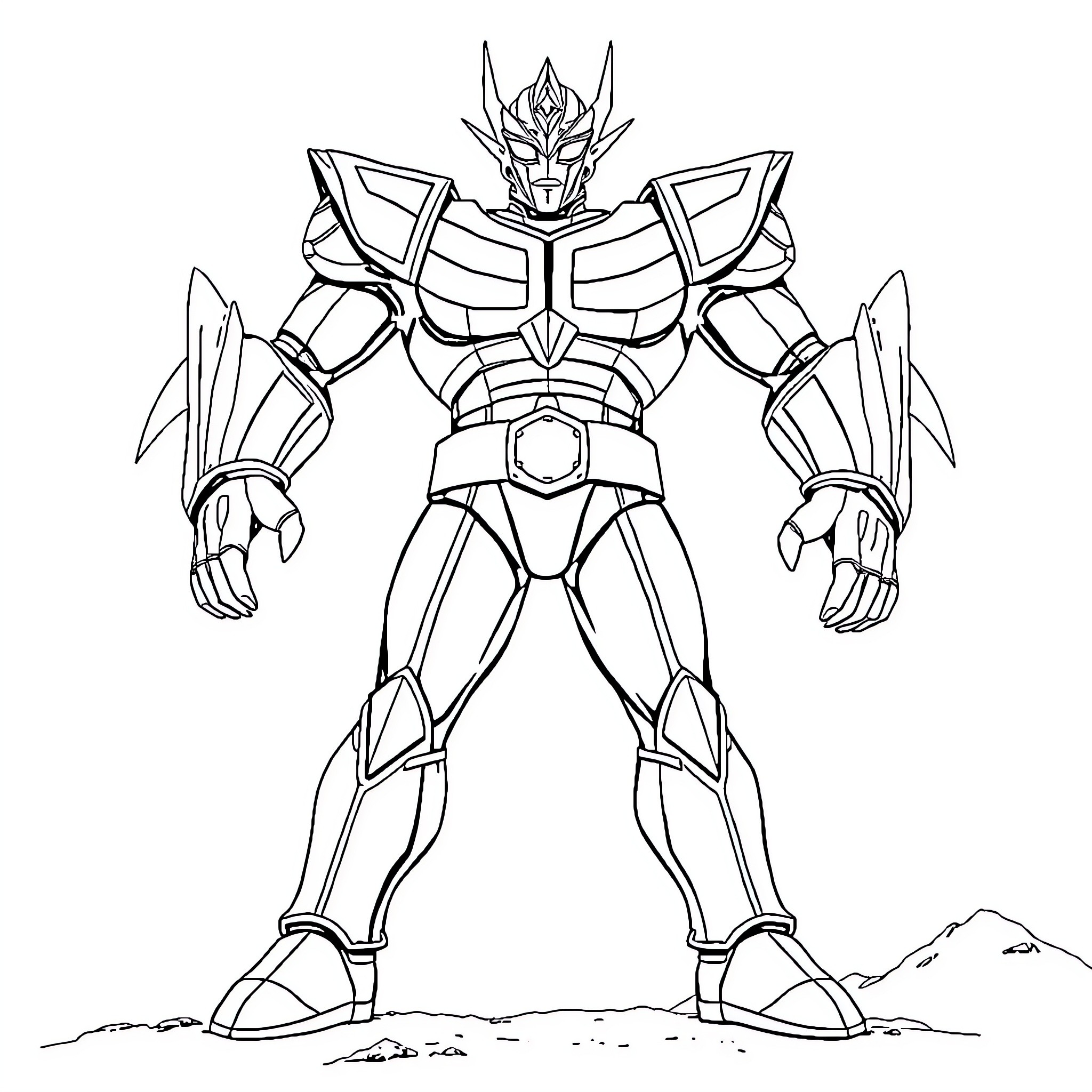 Ultraman Heroic Stance in Stylized Armor Coloring Page (free black-and-white line drawing printable PDF for all, from beginners to advanced learners, including children, teens, adults, and seniors)