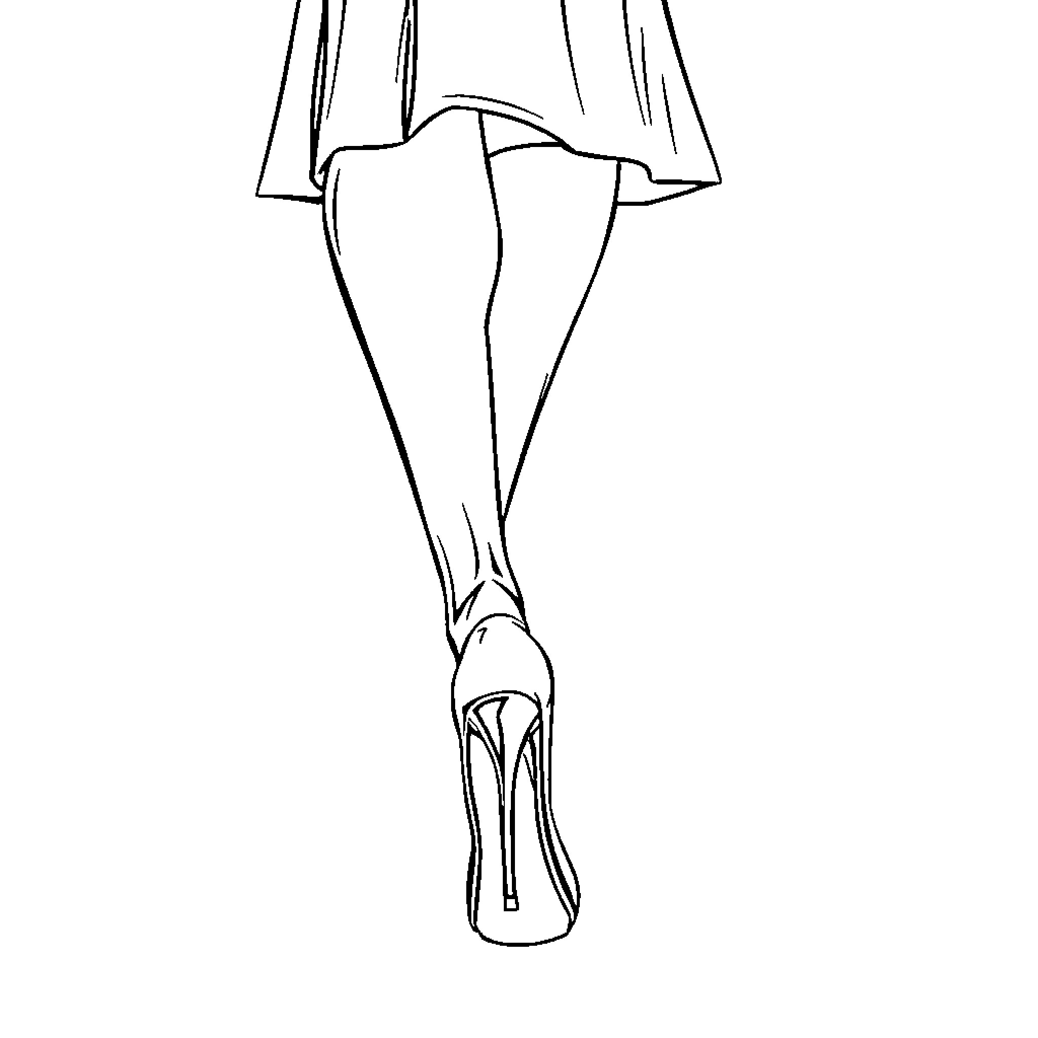 Woman in elegant high-heeled shoes Coloring Page (free black-and-white line drawing printable PDF for all, from beginners to advanced learners, including children, teens, adults, and seniors)