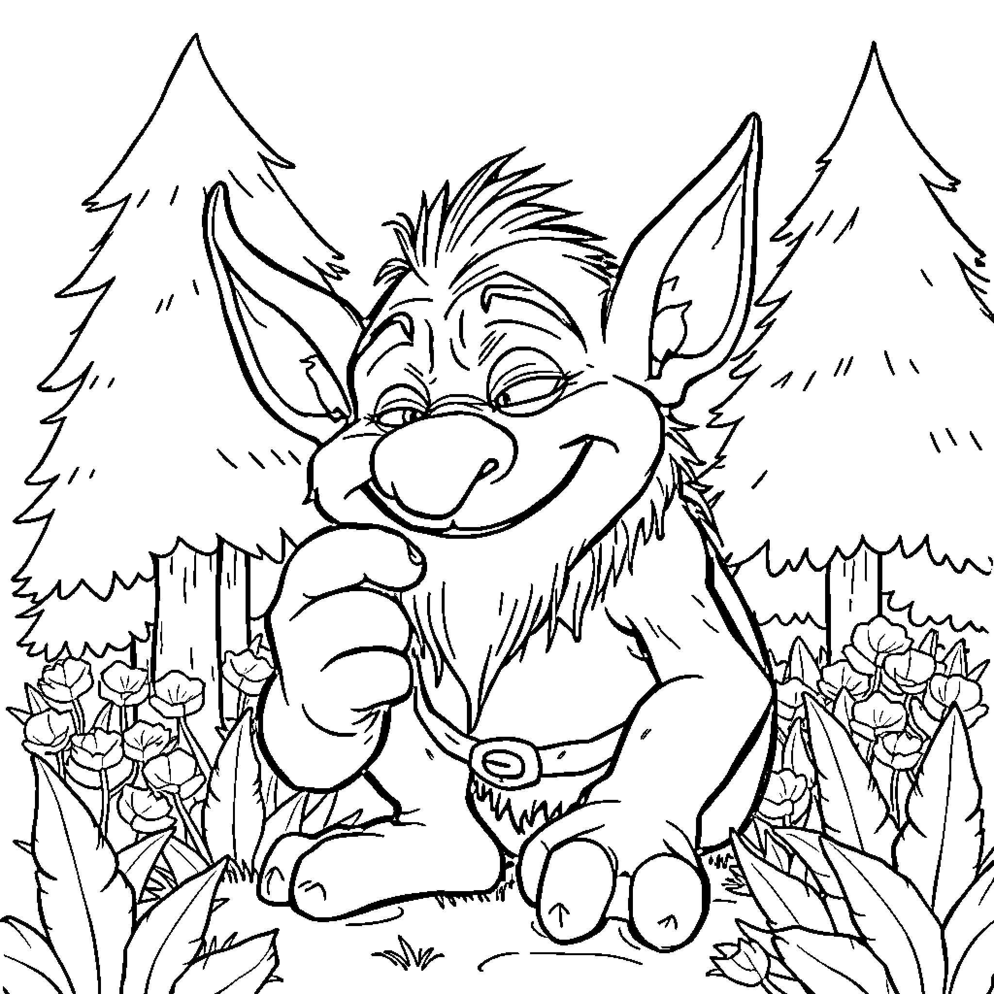 Ogre enjoying nature in the forest Coloring Page (free black-and-white line drawing printable PDF for all, from beginners to advanced learners, including children, teens, adults, and seniors)