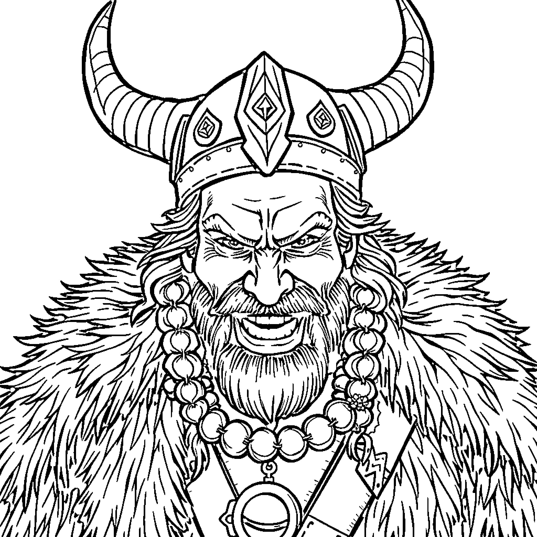 Richard Simmons as a fierce Viking warrior Coloring Page (free black-and-white line drawing printable PDF for all, from beginners to advanced learners, including children, teens, adults, and seniors)