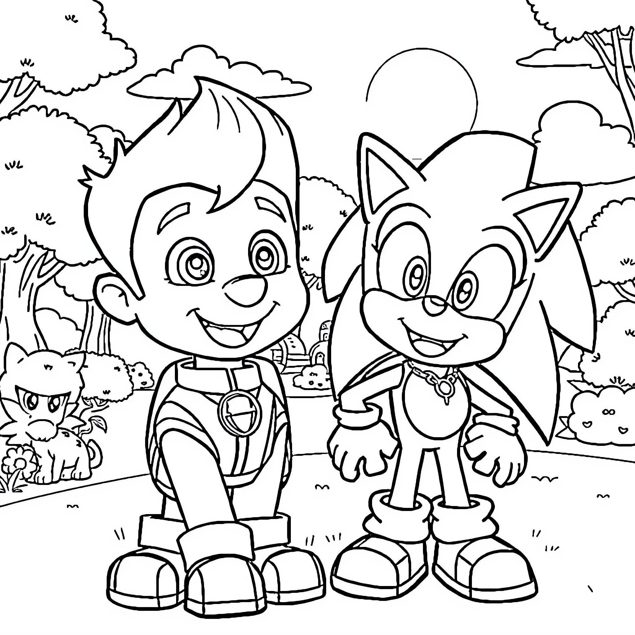 Jace and Friends Explore the Outdoors Coloring Page (free black-and-white line drawing printable PDF for all, from beginners to advanced learners, including children, teens, adults, and seniors)