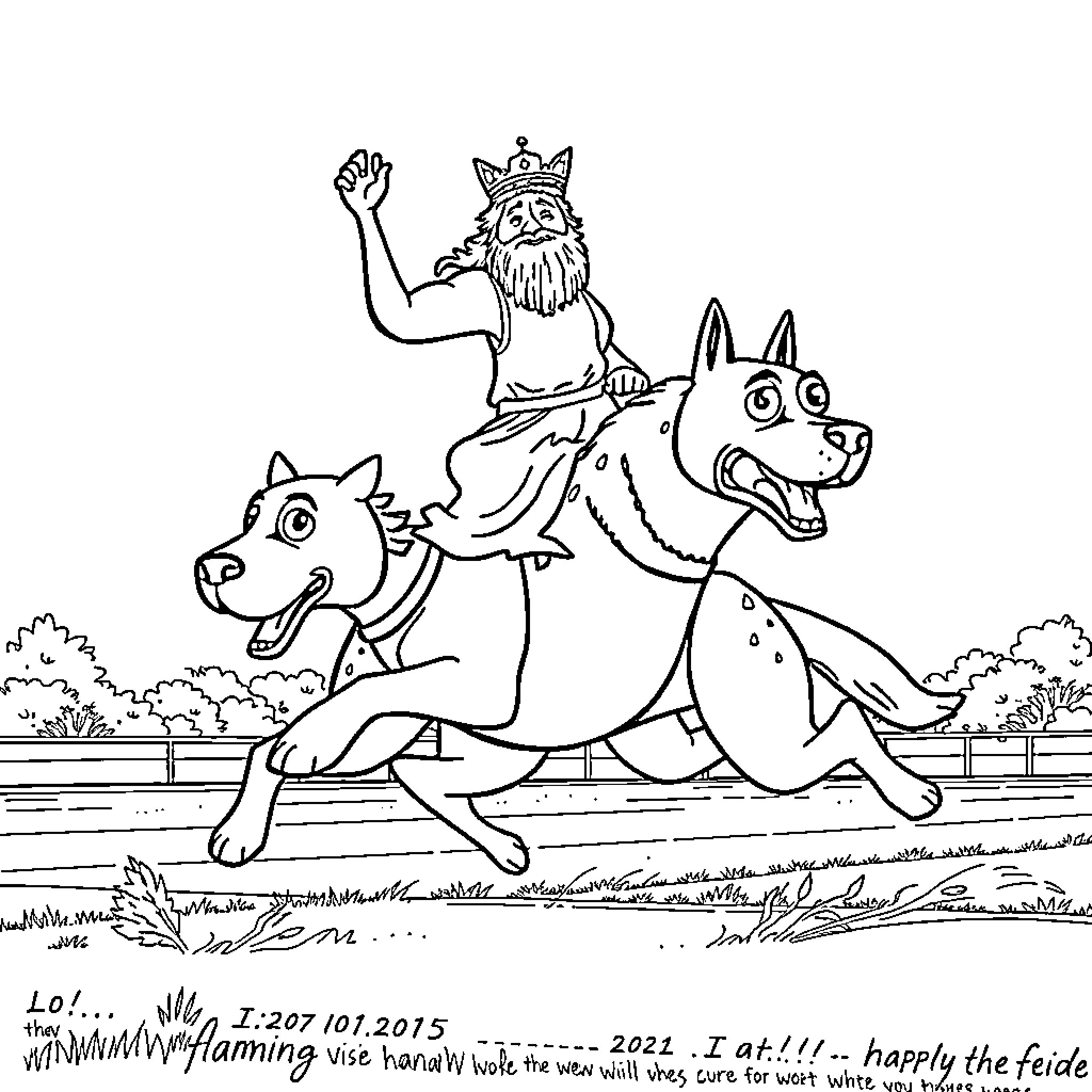 Euripides rides triumphantly on a chariot of animals Coloring Page (free black-and-white line drawing printable PDF for all, from beginners to advanced learners, including children, teens, adults, and seniors)