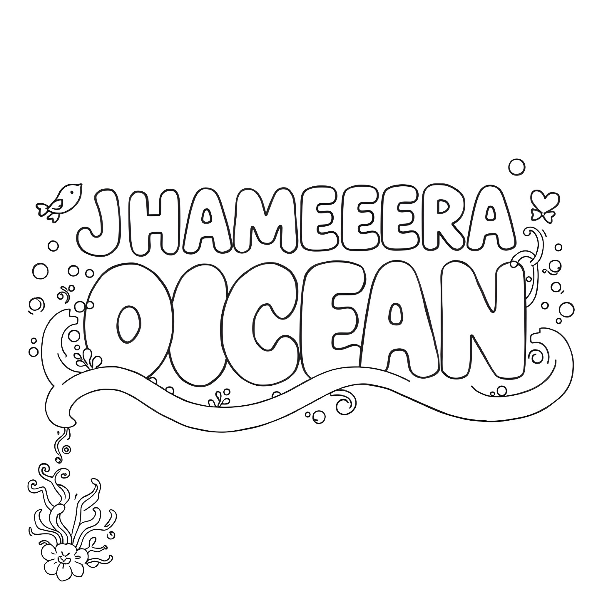 Heart-shaped marine life in the ocean Coloring Page (free black-and-white line drawing printable PDF for all, from beginners to advanced learners, including children, teens, adults, and seniors)