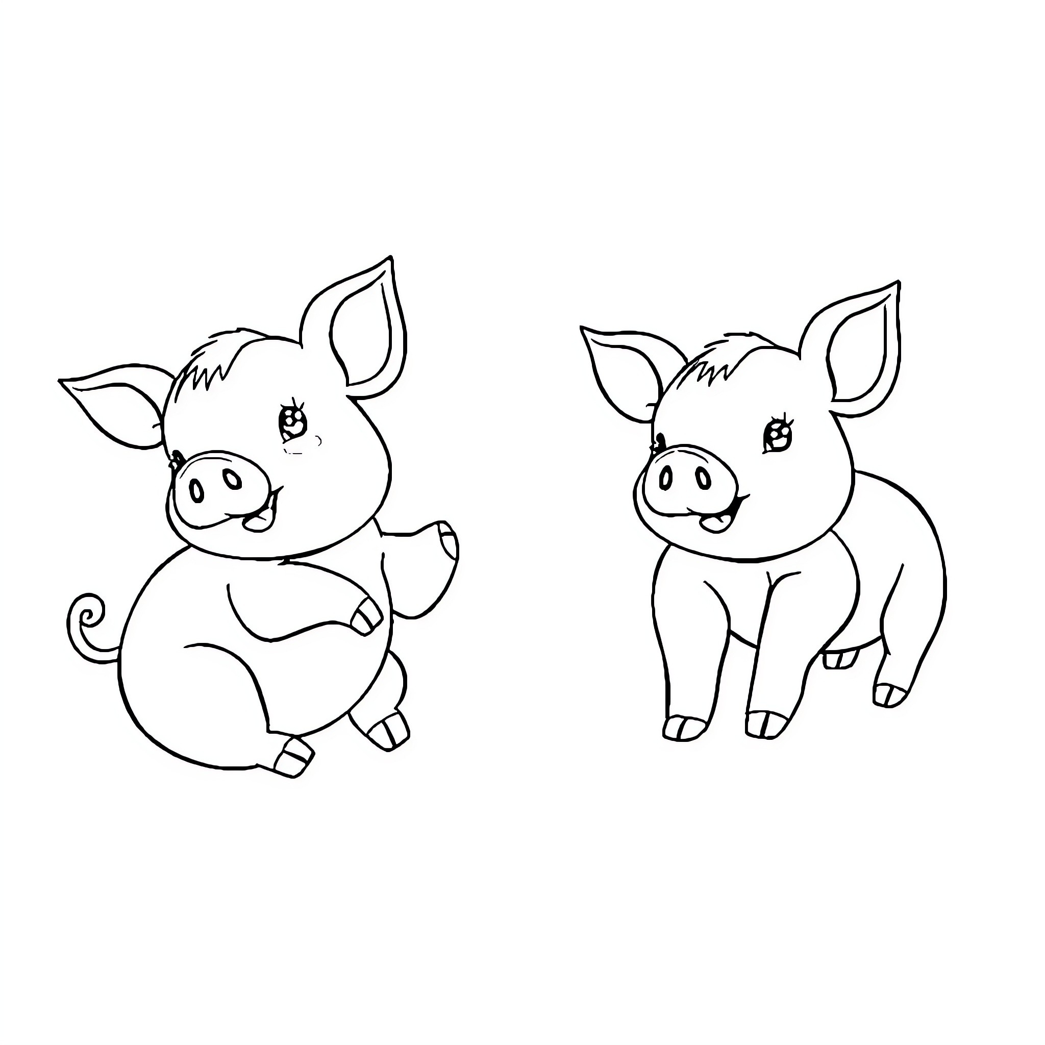 Piglet enjoying playtime with friends Coloring Page (free black-and-white line drawing printable PDF for all, from beginners to advanced learners, including children, teens, adults, and seniors)