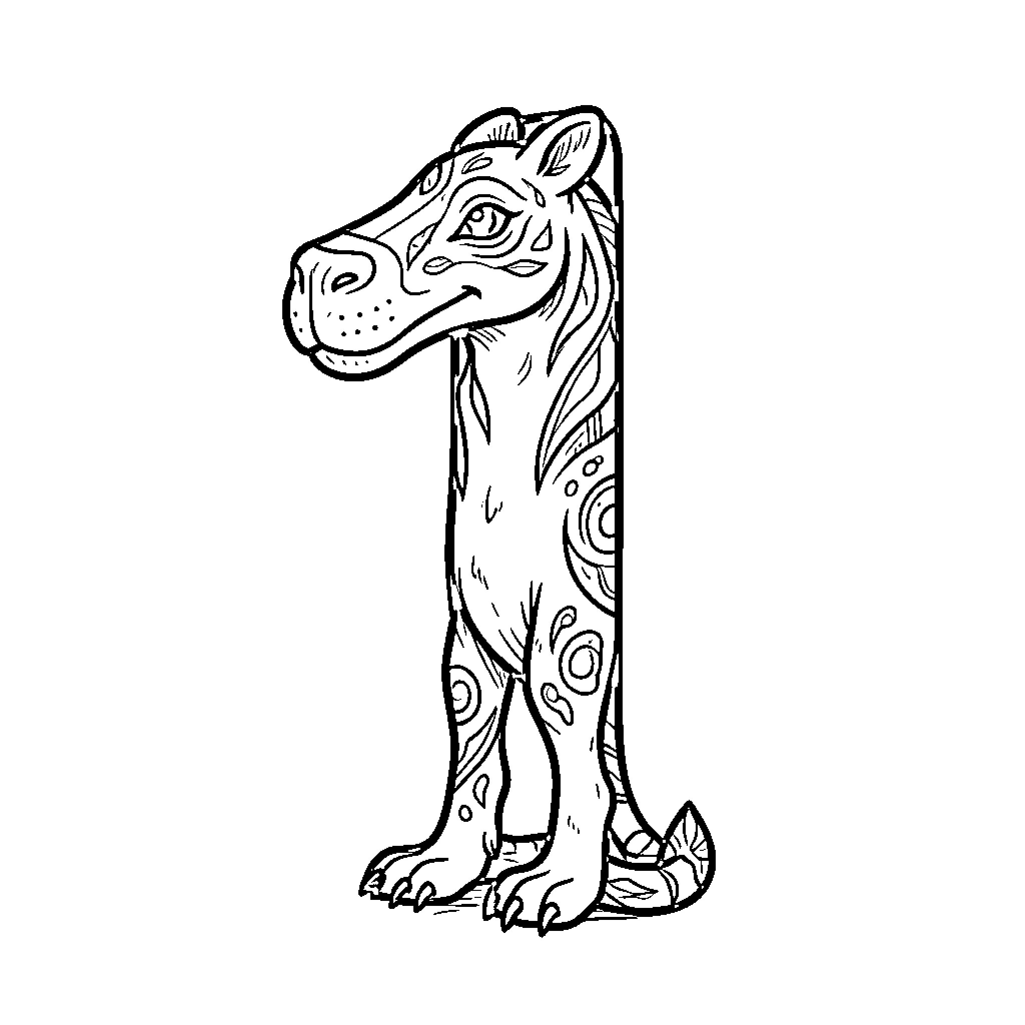 Animal stylized sketch of a spotted creature Coloring Page (free black-and-white line drawing printable PDF for all, from beginners to advanced learners, including children, teens, adults, and seniors)