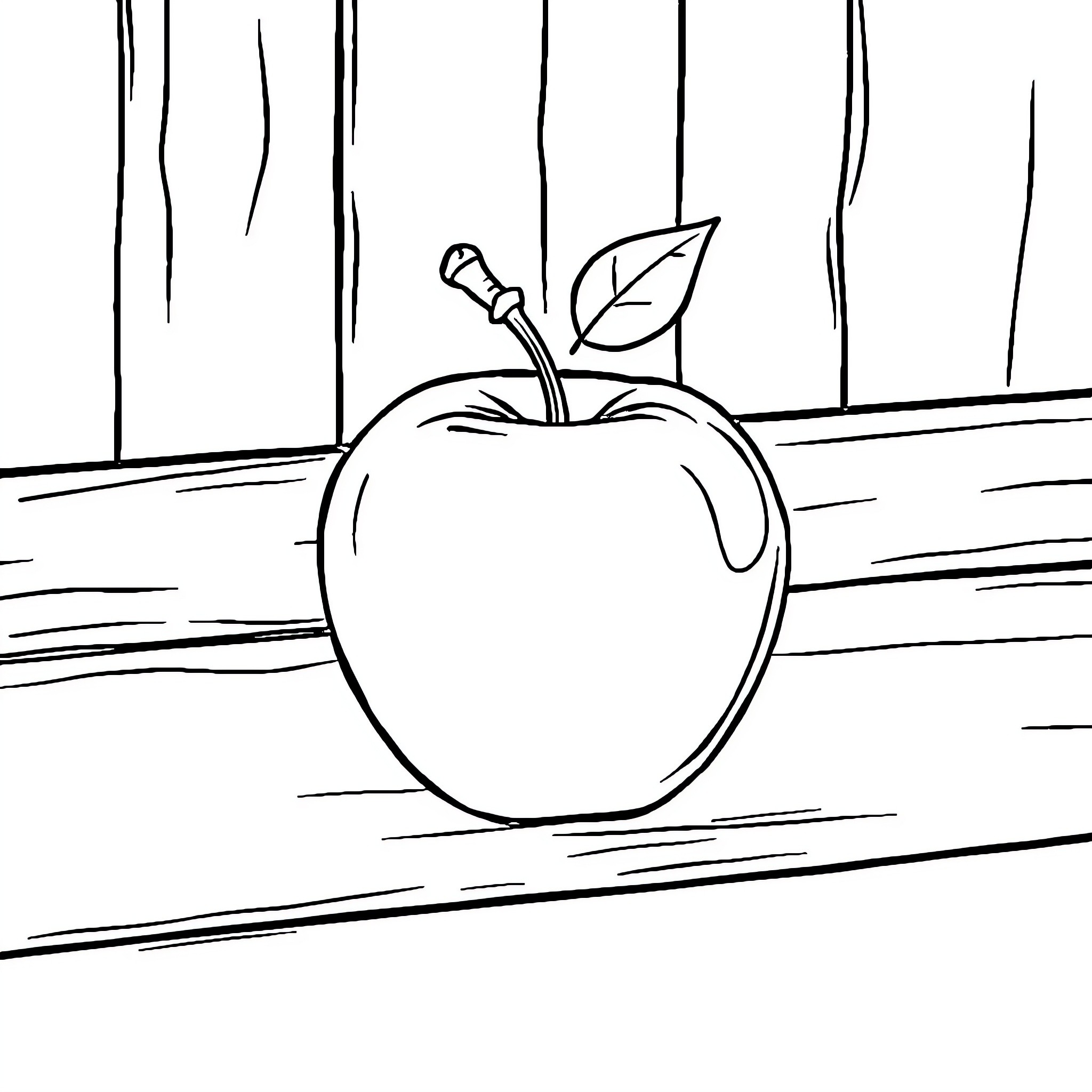 Apple in a simple line art drawing Coloring Page (free black-and-white line drawing printable PDF for all, from beginners to advanced learners, including children, teens, adults, and seniors)