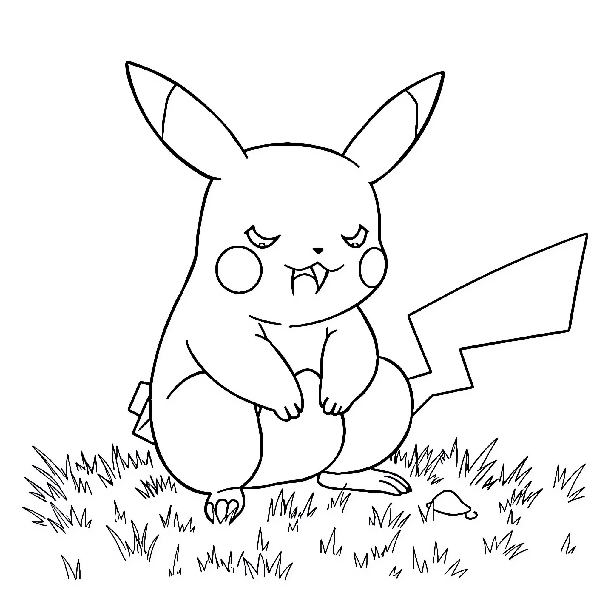 Pikachu relaxing in the grass Coloring Page (free black-and-white line drawing printable PDF for all, from beginners to advanced learners, including children, teens, adults, and seniors)