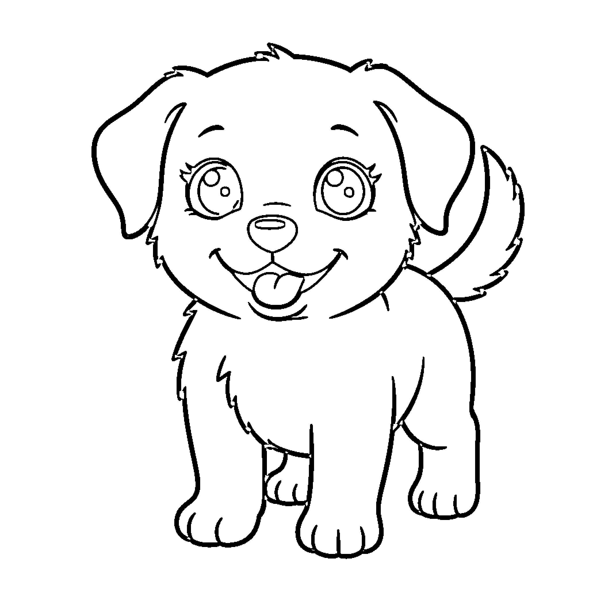 Cute cartoon puppy with a happy expression Coloring Page (free black-and-white line drawing printable PDF for all, from beginners to advanced learners, including children, teens, adults, and seniors)