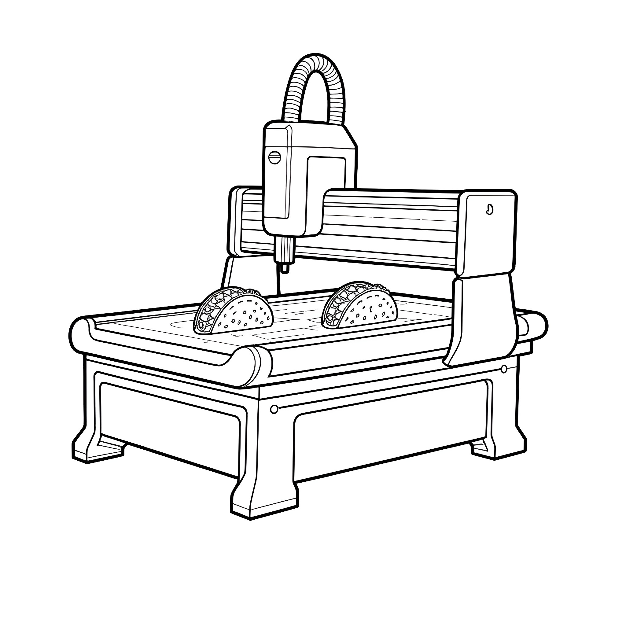CNC Milling Machine Carving Workpiece Coloring Page (free black-and-white line drawing printable PDF for all, from beginners to advanced learners, including children, teens, adults, and seniors)