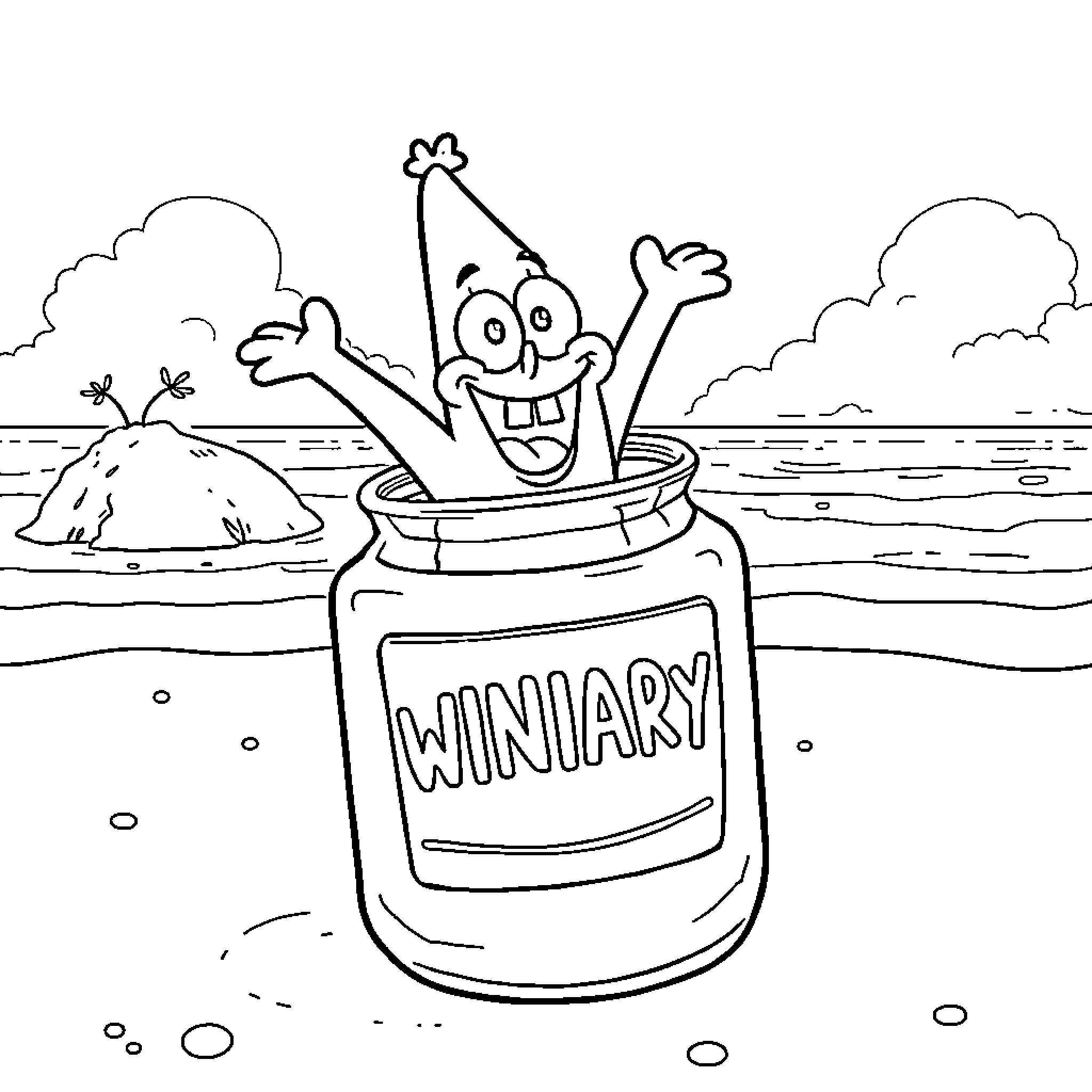 Patrick's Wacky Adventure in the Winary Coloring Page (free black-and-white line drawing printable PDF for all, from beginners to advanced learners, including children, teens, adults, and seniors)