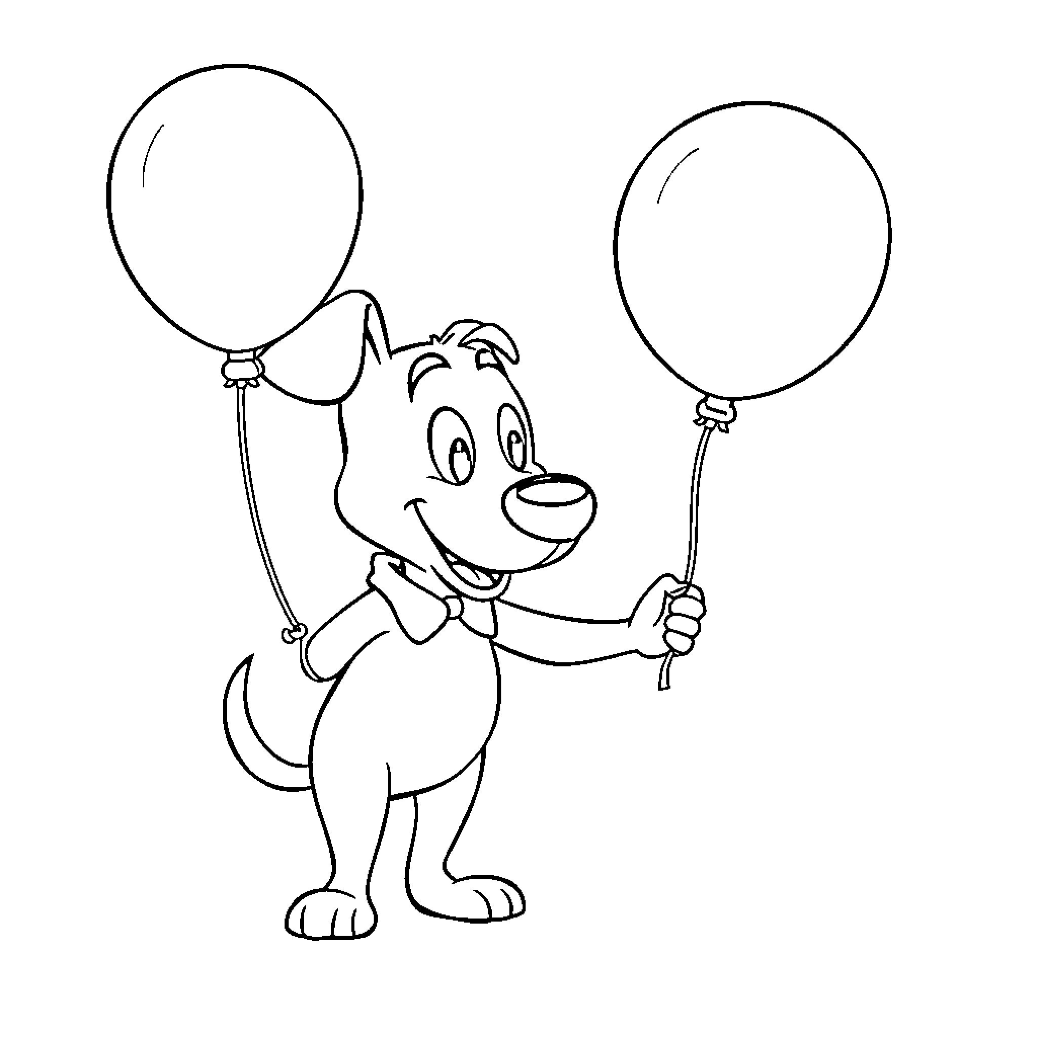 Lil Pete playing happily with balloons Coloring Page (free black-and-white line drawing printable PDF for all, from beginners to advanced learners, including children, teens, adults, and seniors)