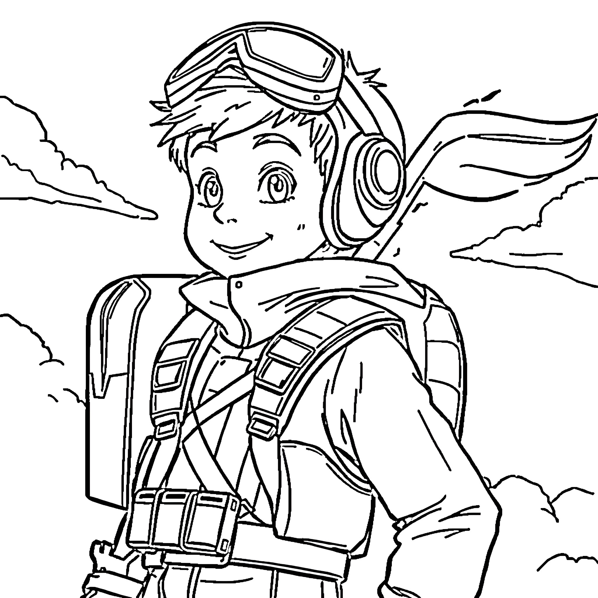 Xaden Riorson as an adventurous pilot Coloring Page (free black-and-white line drawing printable PDF for all, from beginners to advanced learners, including children, teens, adults, and seniors)