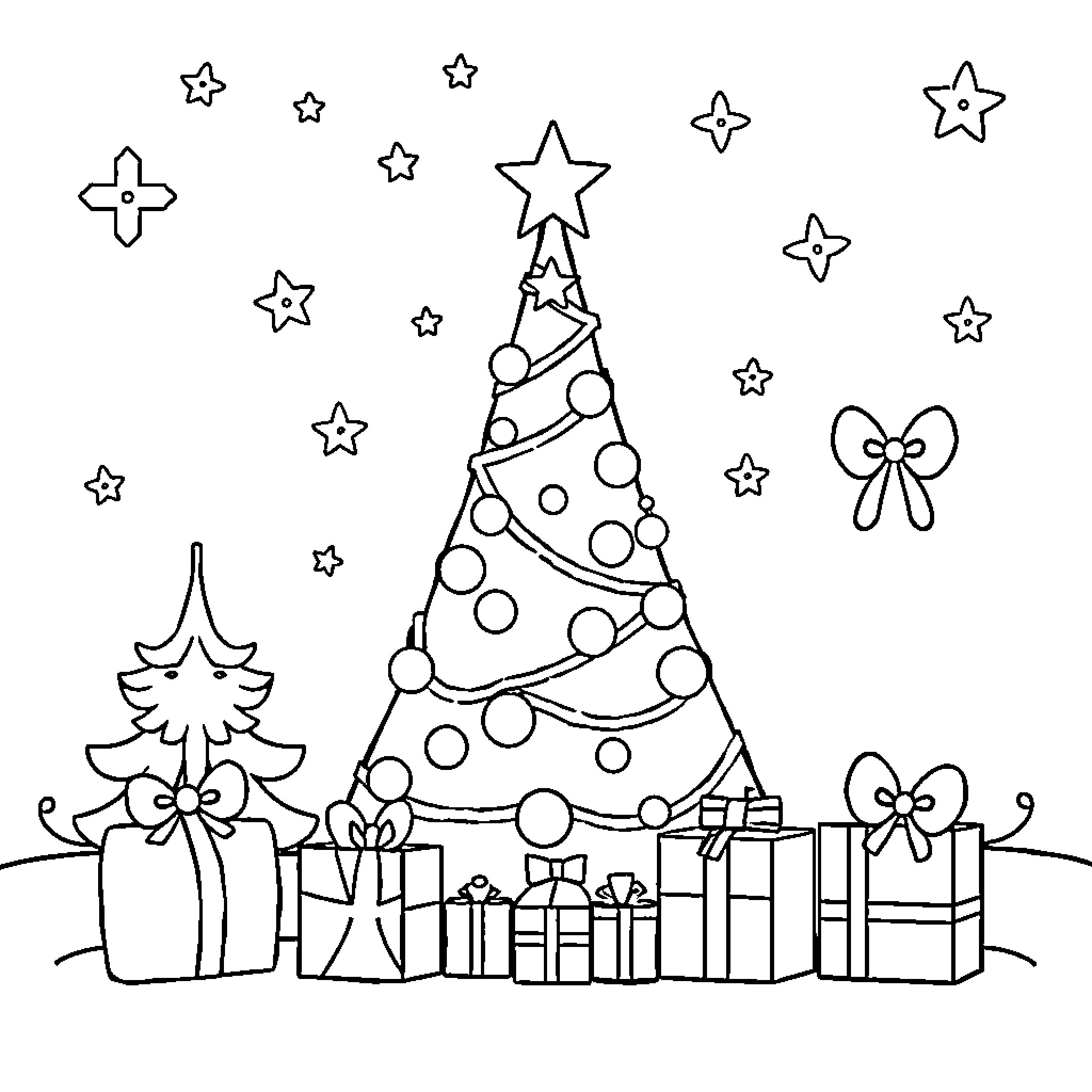 Numberblocks celebrating Christmas with presents Coloring Page (free black-and-white line drawing printable PDF for all, from beginners to advanced learners, including children, teens, adults, and seniors)