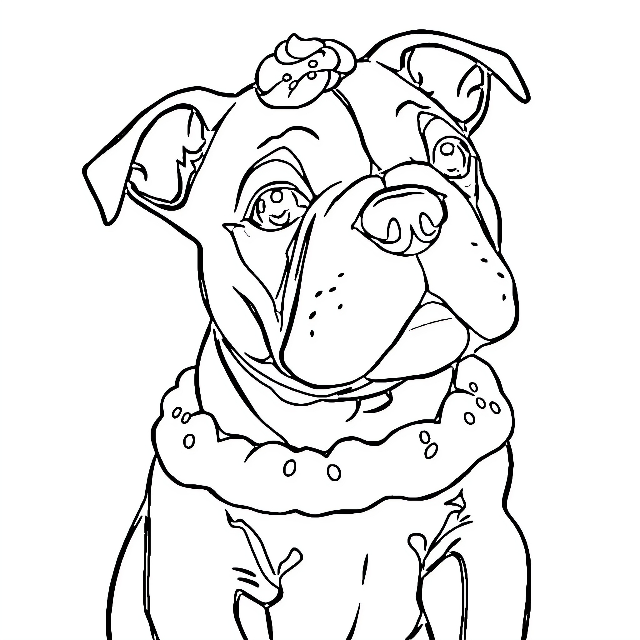 Pit Bull Portrait with Playful Expression Coloring Page (free black-and-white line drawing printable PDF for all, from beginners to advanced learners, including children, teens, adults, and seniors)