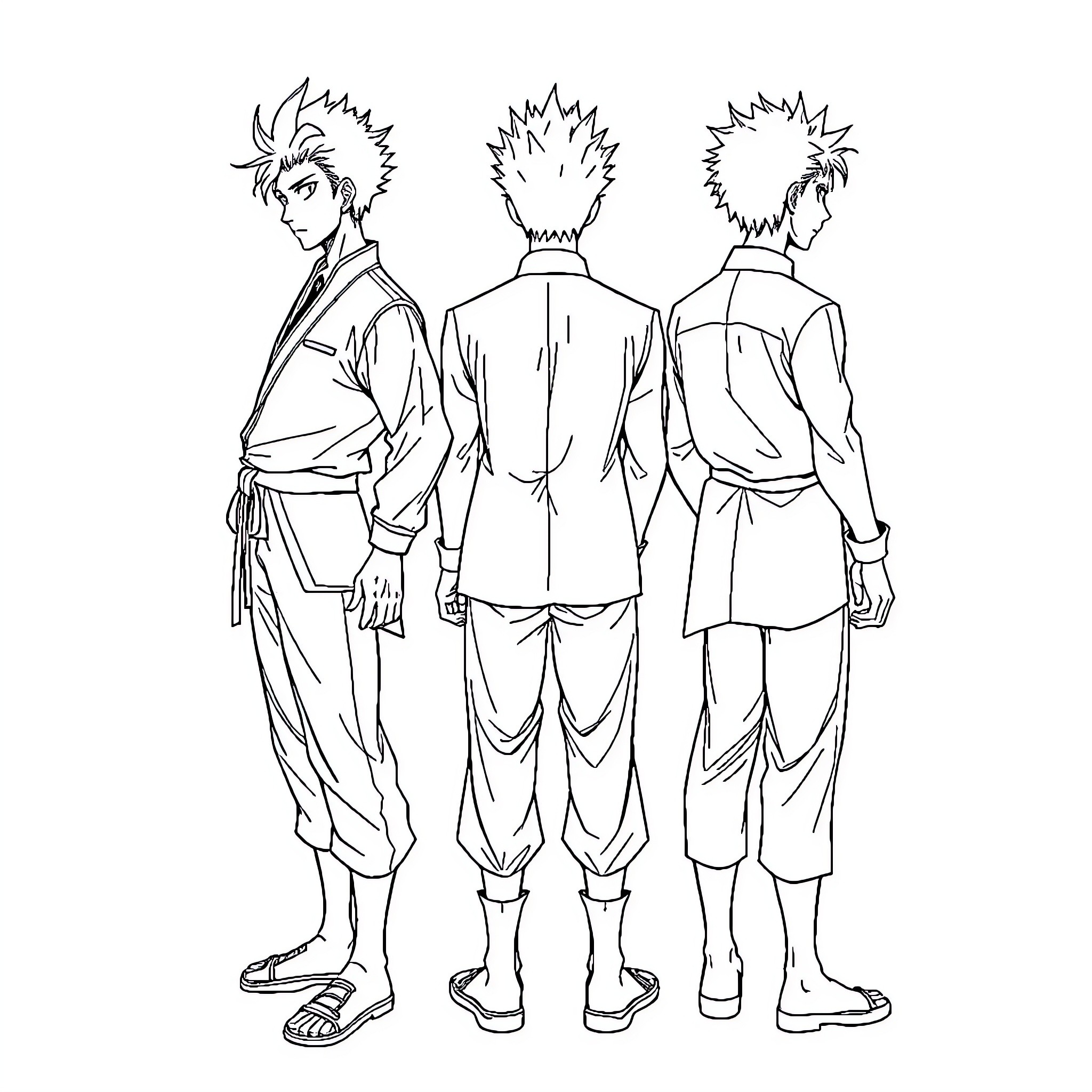 Satoru Gojo in Formal Attire with Iconic Hairstyle Coloring Page (free black-and-white line drawing printable PDF for all, from beginners to advanced learners, including children, teens, adults, and seniors)