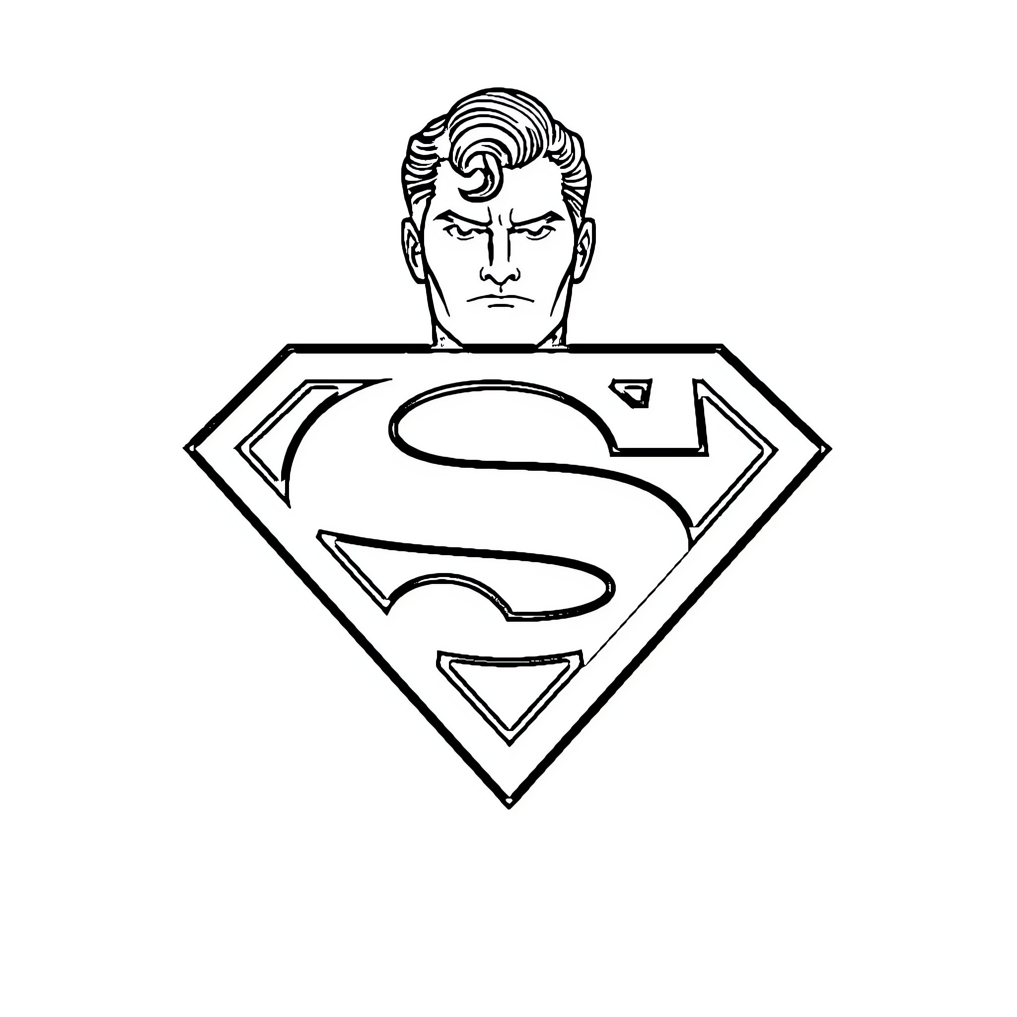 Superman posing heroically in iconic costume Coloring Page (free black-and-white line drawing printable PDF for all, from beginners to advanced learners, including children, teens, adults, and seniors)