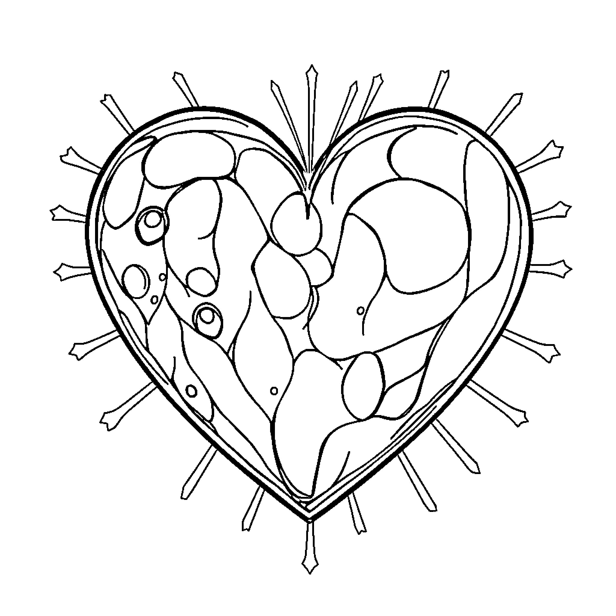 Heart with Intricate Floral Design Coloring Page (free black-and-white line drawing printable PDF for all, from beginners to advanced learners, including children, teens, adults, and seniors)