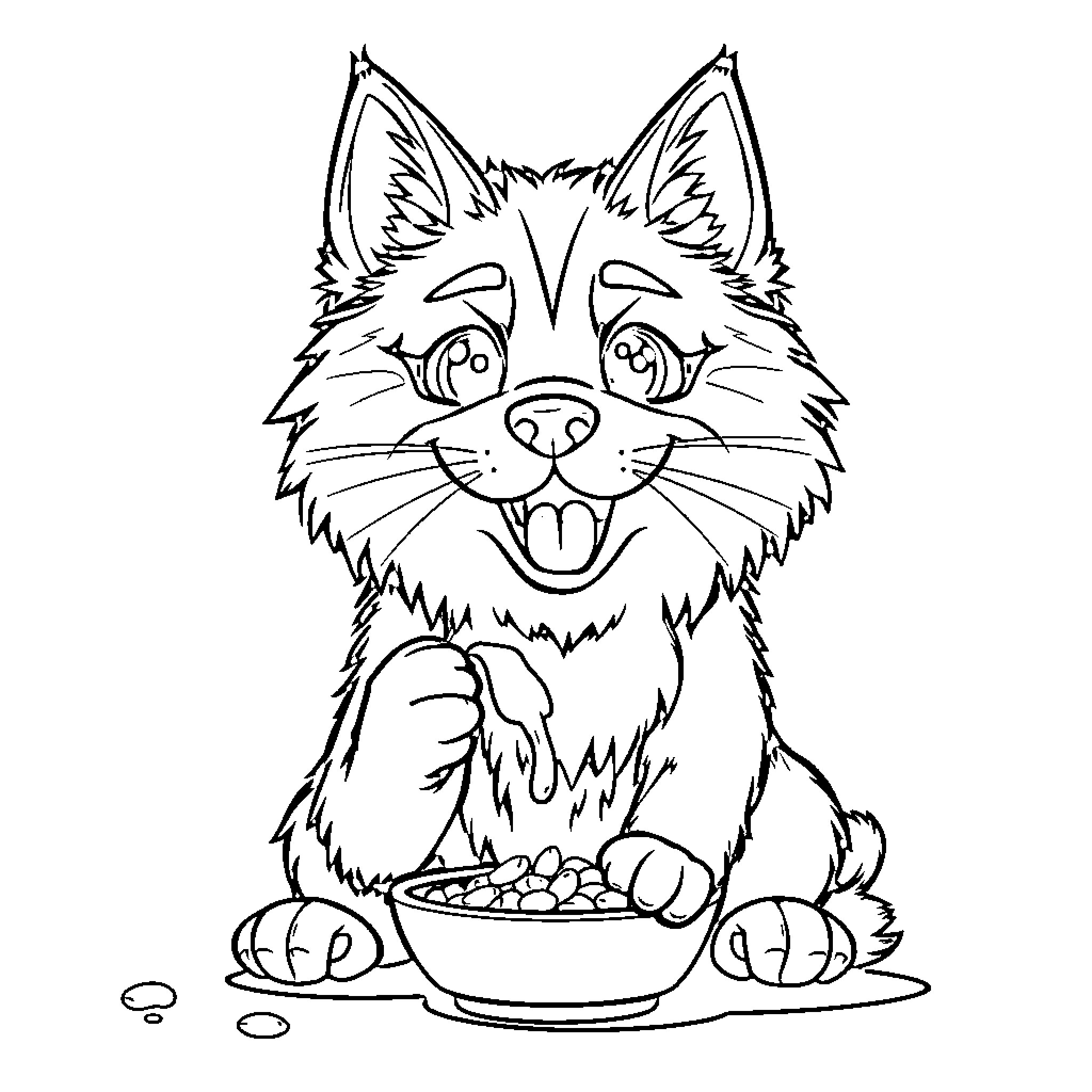 Catdog enjoying a delicious meal Coloring Page (free black-and-white line drawing printable PDF for all, from beginners to advanced learners, including children, teens, adults, and seniors)