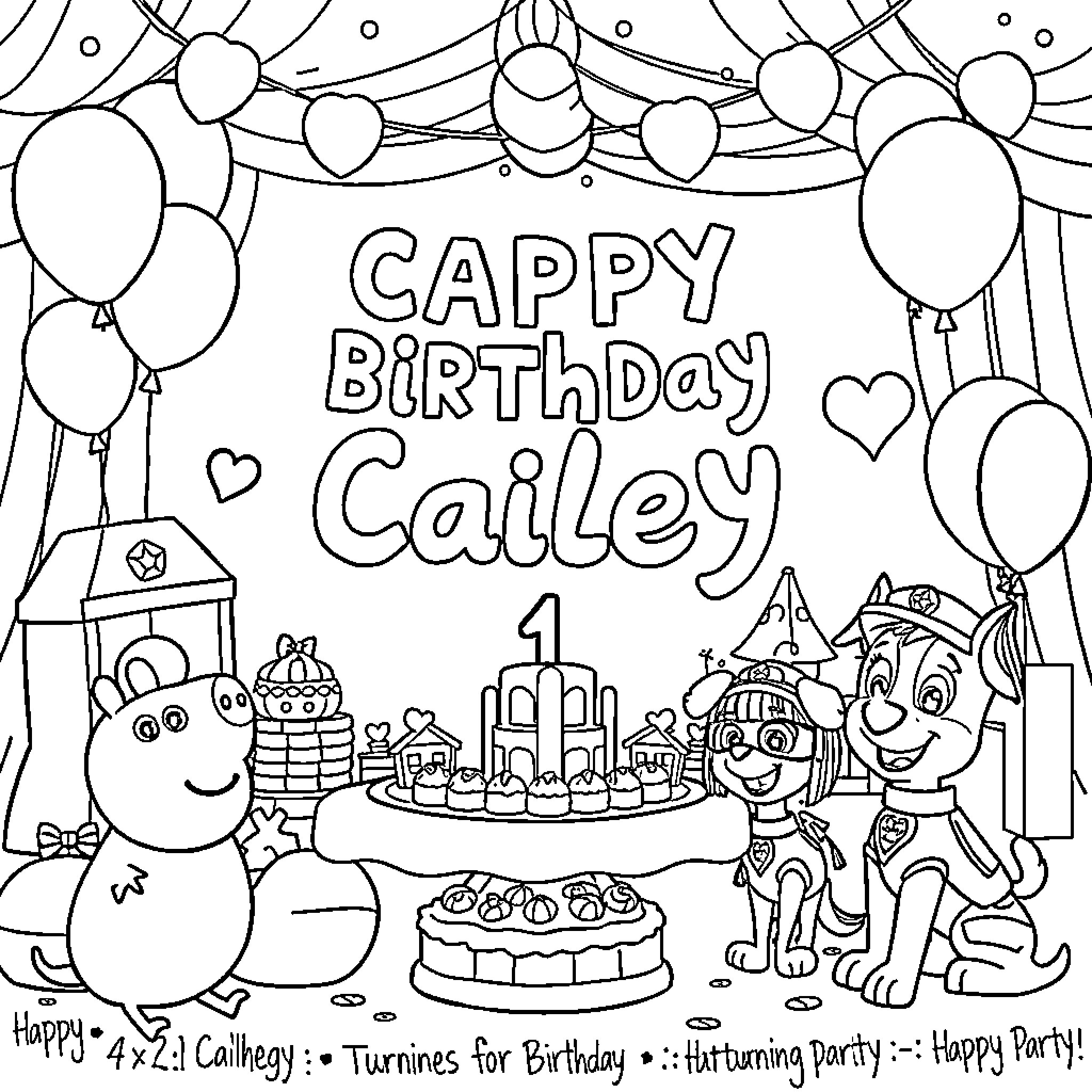 Peppa Pig and friends celebrate Calley's birthday party Coloring Page (free black-and-white line drawing printable PDF for all, from beginners to advanced learners, including children, teens, adults, and seniors)