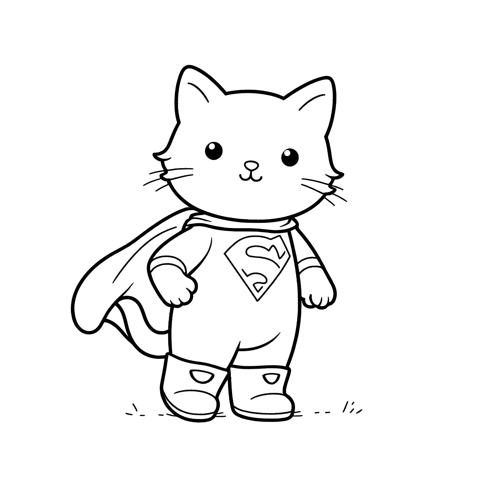 Cat superhero in costume Coloring Page (free black-and-white line drawing printable PDF for all, from beginners to advanced learners, including children, teens, adults, and seniors)