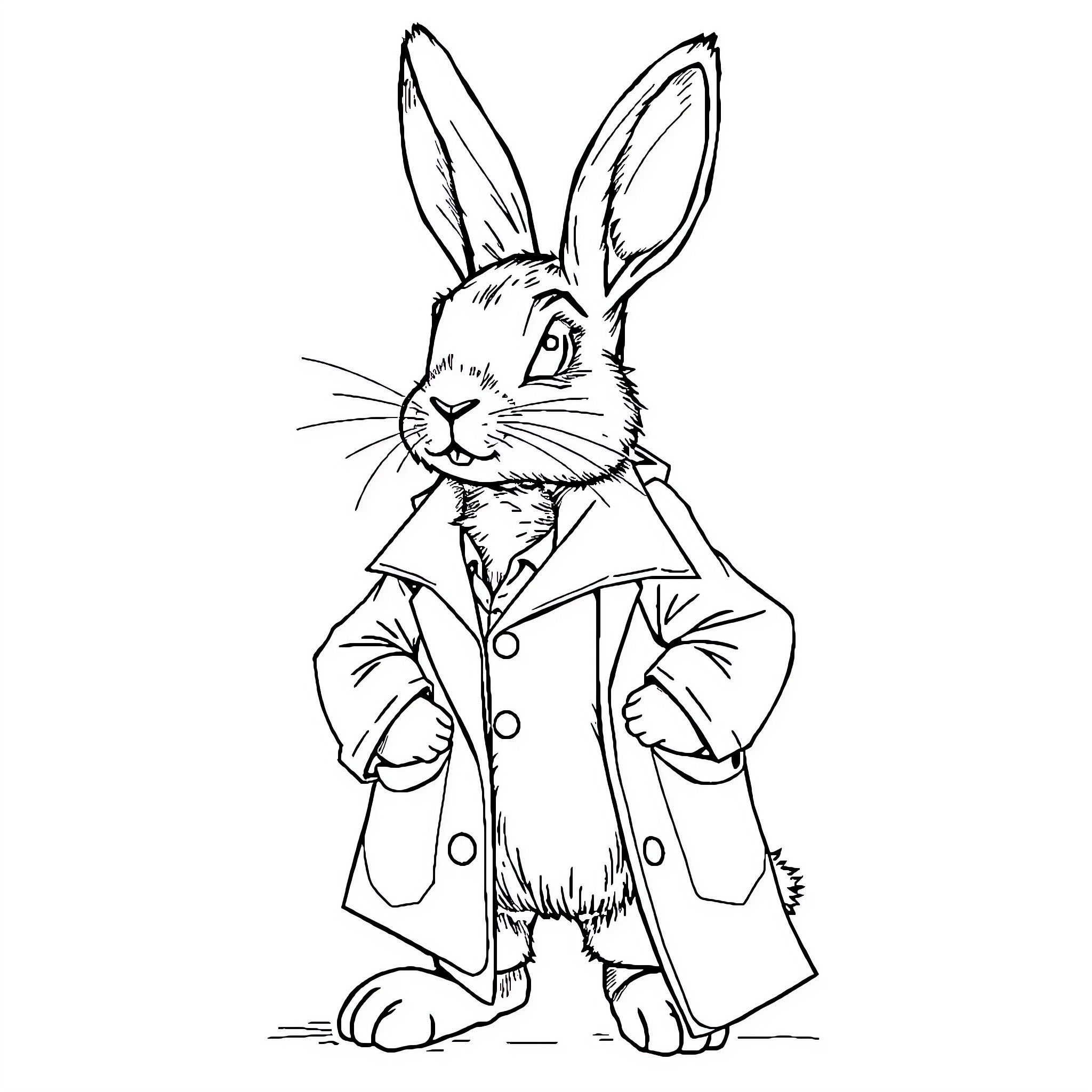 Bunny dressed in formal attire Coloring Page (free black-and-white line drawing printable PDF for all, from beginners to advanced learners, including children, teens, adults, and seniors)