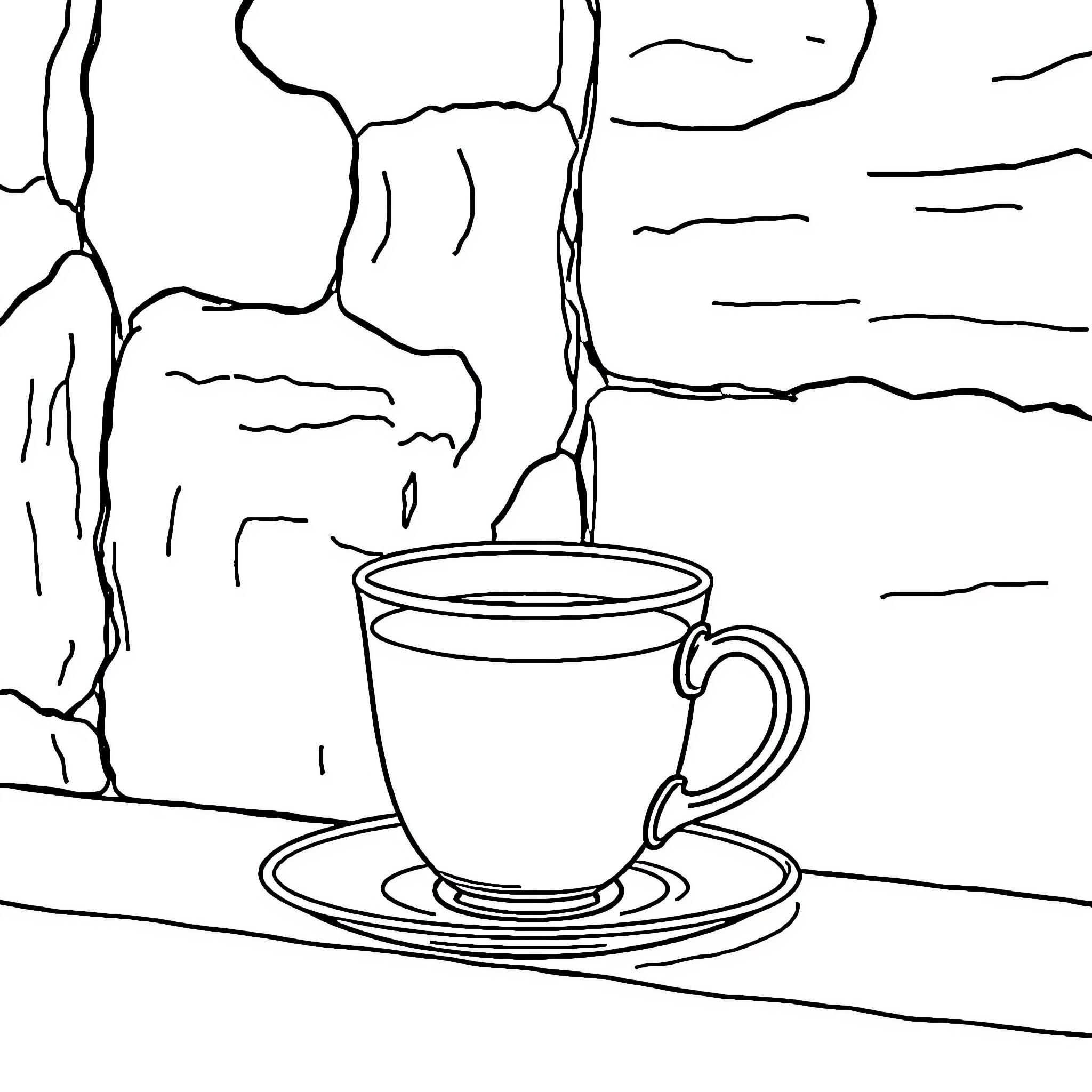Milktea in a cozy cafe setting Coloring Page (free black-and-white line drawing printable PDF for all, from beginners to advanced learners, including children, teens, adults, and seniors)