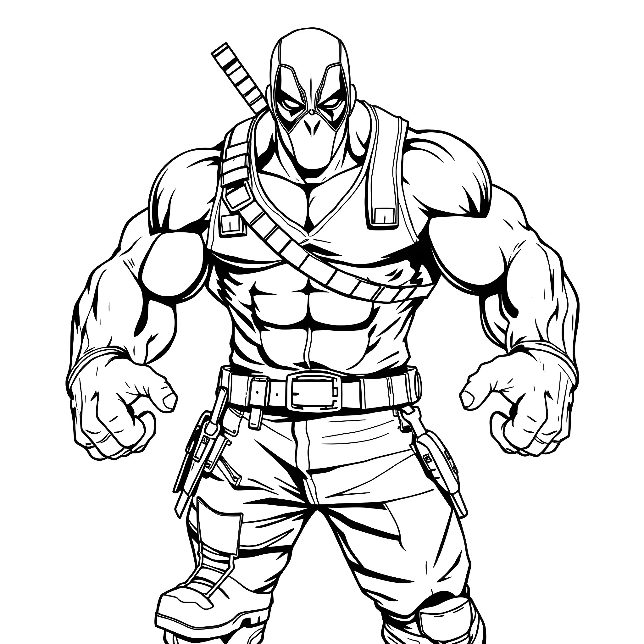 Hulk Mercenary's Fearsome Stance Coloring Page (free black-and-white line drawing printable PDF for all, from beginners to advanced learners, including children, teens, adults, and seniors)