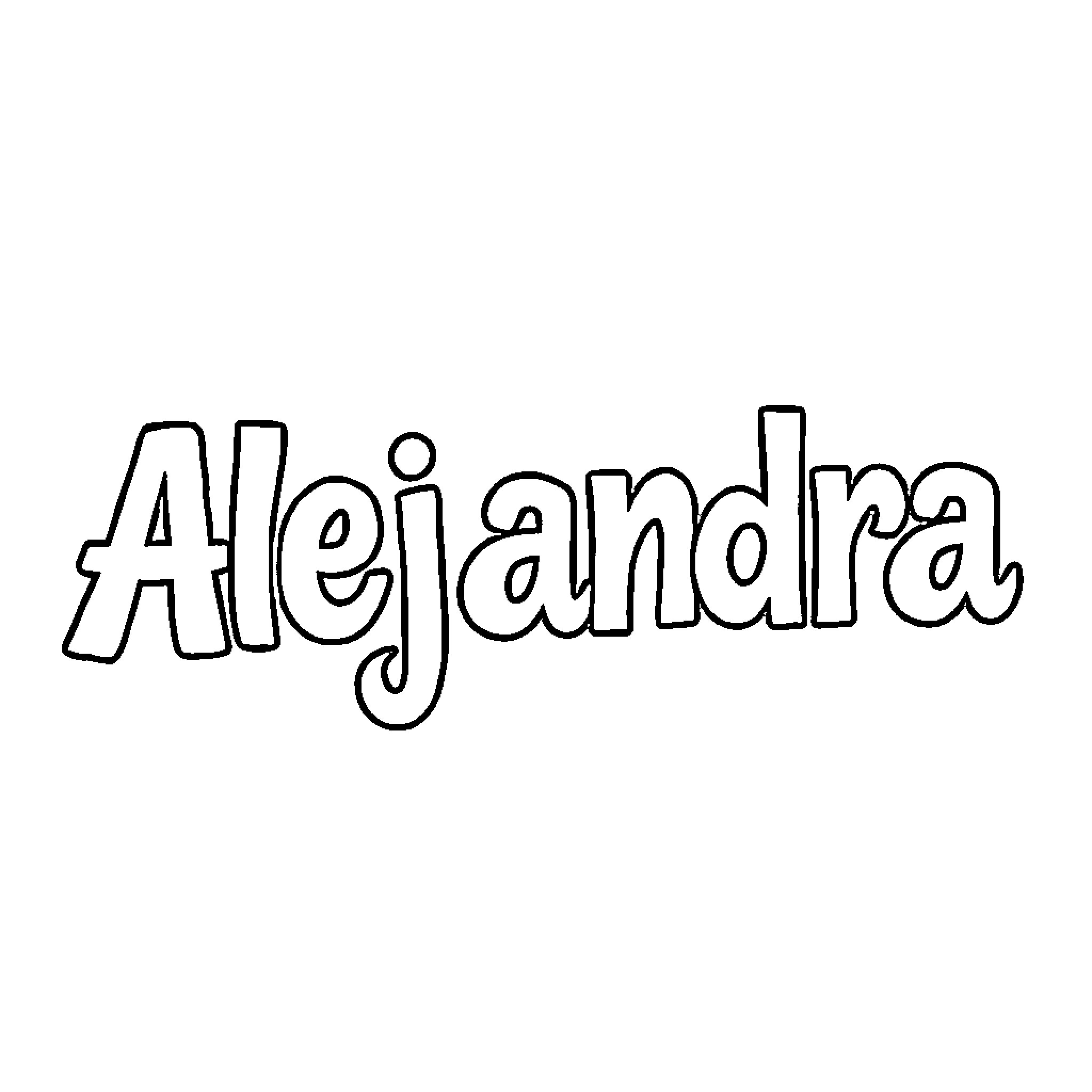 Alejandra's Name in Stylized Text Coloring Page (free black-and-white line drawing printable PDF for all, from beginners to advanced learners, including children, teens, adults, and seniors)