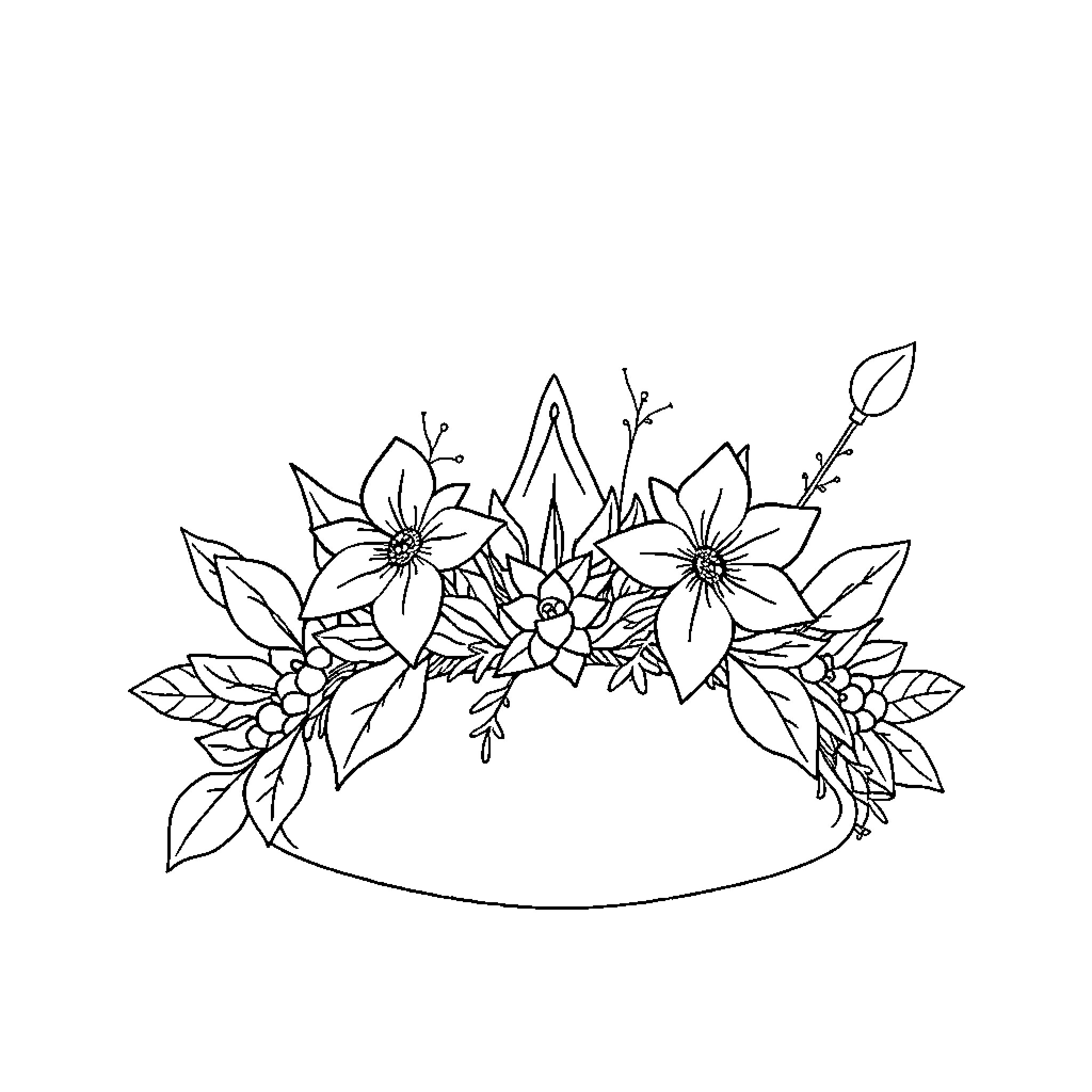 Crown of Blooming Flowers Coloring Page (free black-and-white line drawing printable PDF for all, from beginners to advanced learners, including children, teens, adults, and seniors)