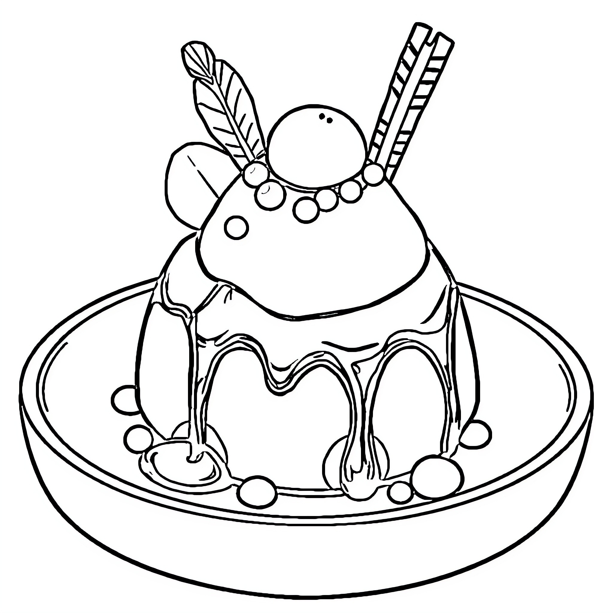 Pudding with fancy decorations Coloring Page (free black-and-white line drawing printable PDF for all, from beginners to advanced learners, including children, teens, adults, and seniors)