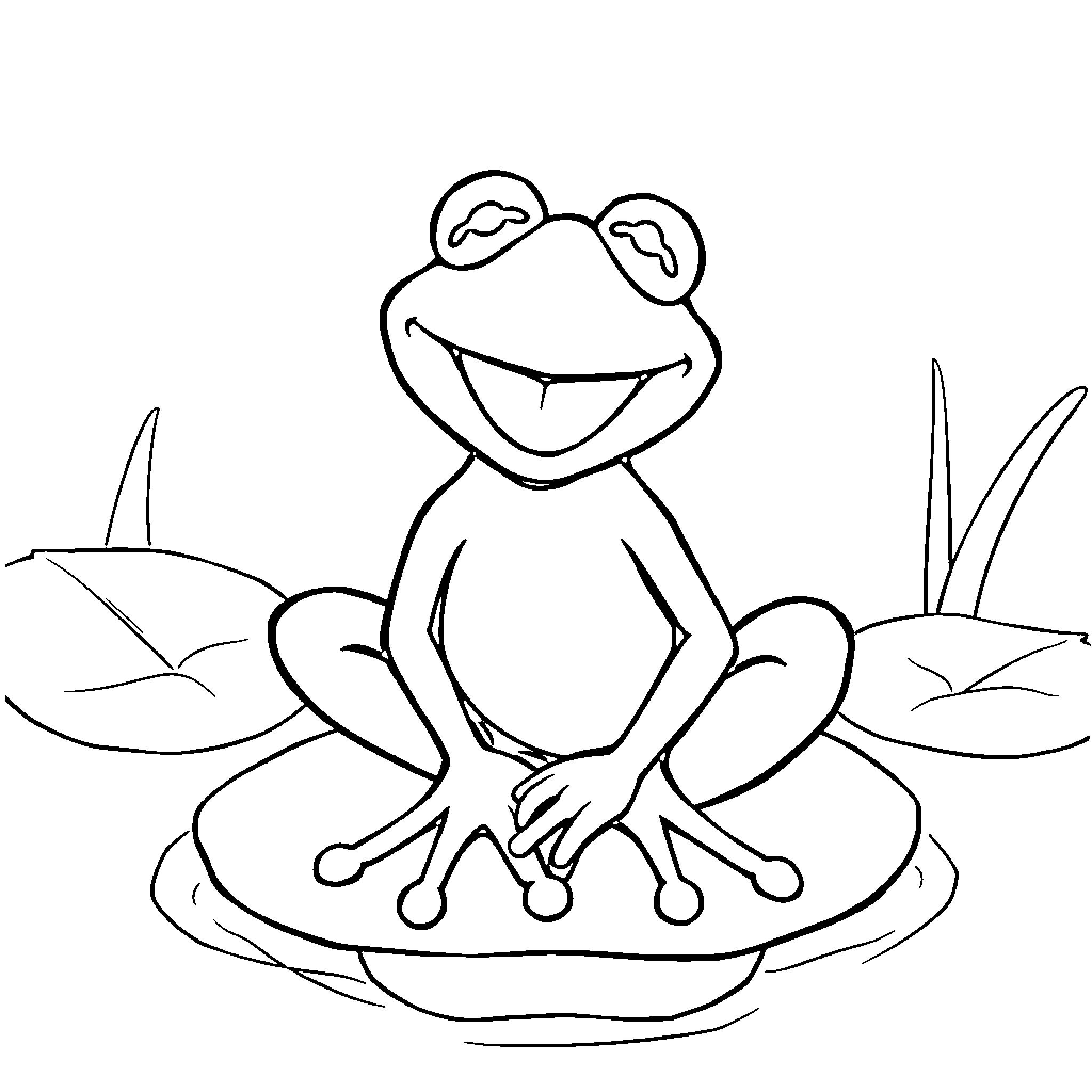 Kermit the Frog happily relaxing on lily pad Coloring Page (free black-and-white line drawing printable PDF for all, from beginners to advanced learners, including children, teens, adults, and seniors)