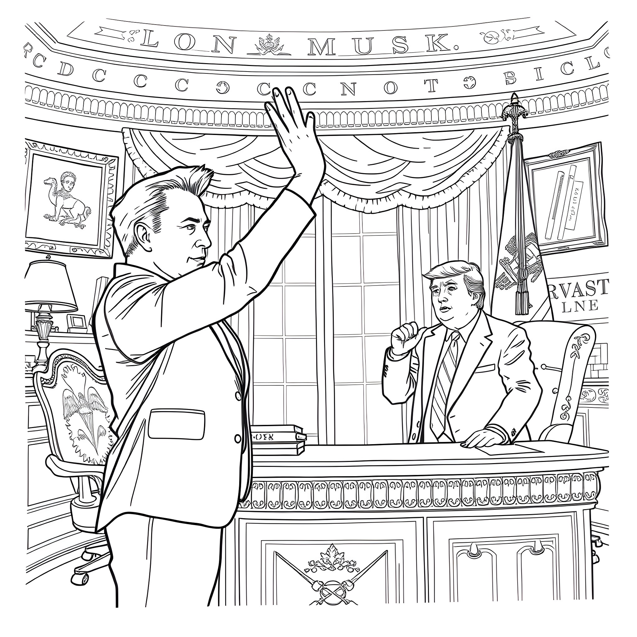 Elon Musk addressing the noteworthy in the Senate chamber Coloring Page (free black-and-white line drawing printable PDF for all, from beginners to advanced learners, including children, teens, adults, and seniors)