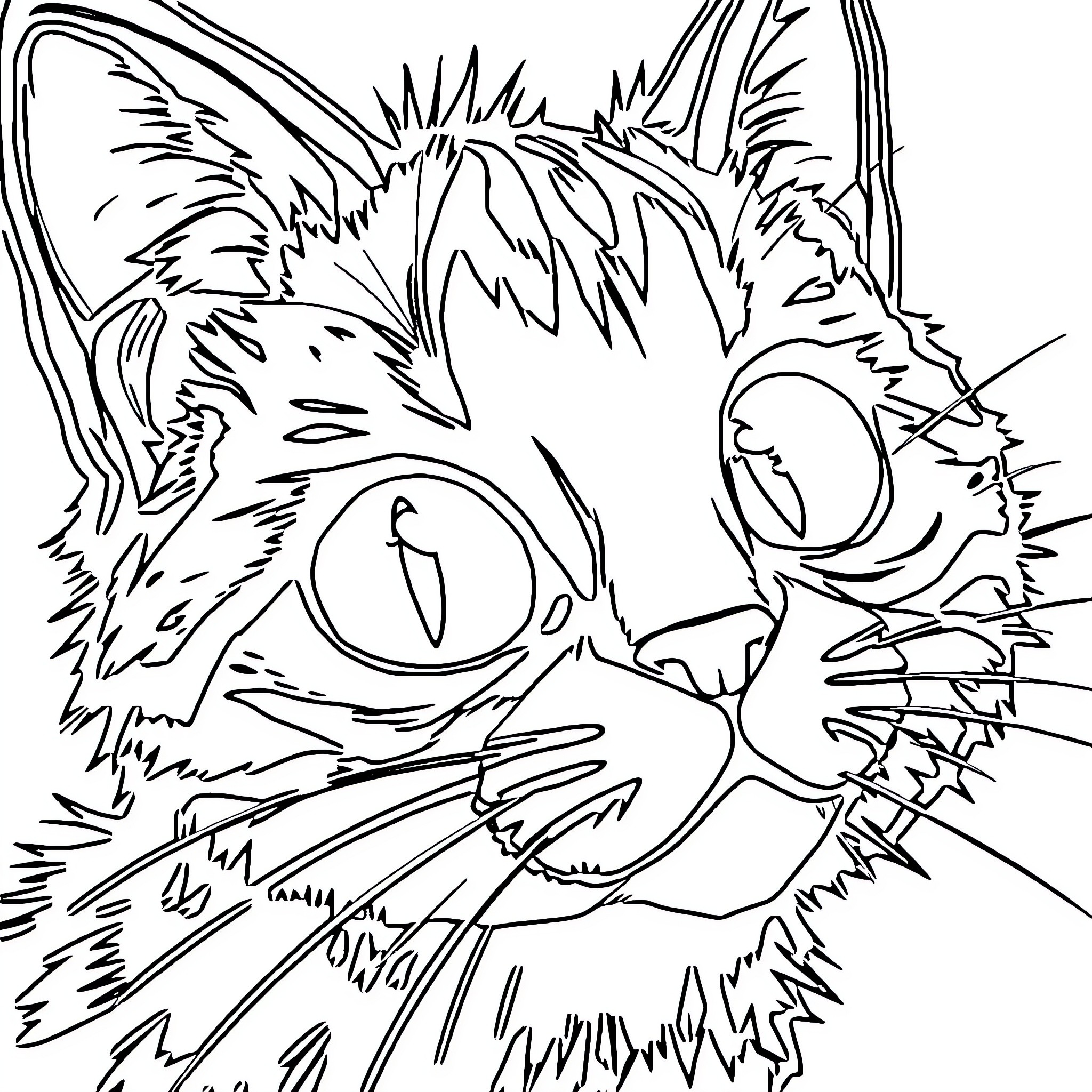 Eye of a Fierce Feline Coloring Page (free black-and-white line drawing printable PDF for all, from beginners to advanced learners, including children, teens, adults, and seniors)