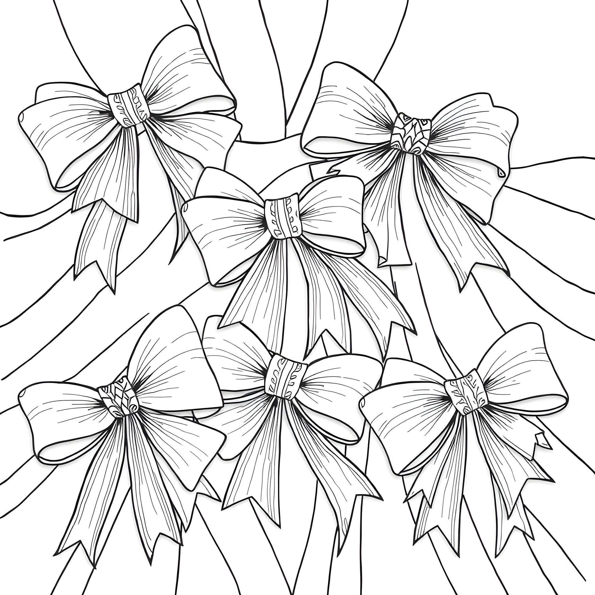 Bow Embellished with Intricate Floral Designs Coloring Page (free black-and-white line drawing printable PDF for all, from beginners to advanced learners, including children, teens, adults, and seniors)