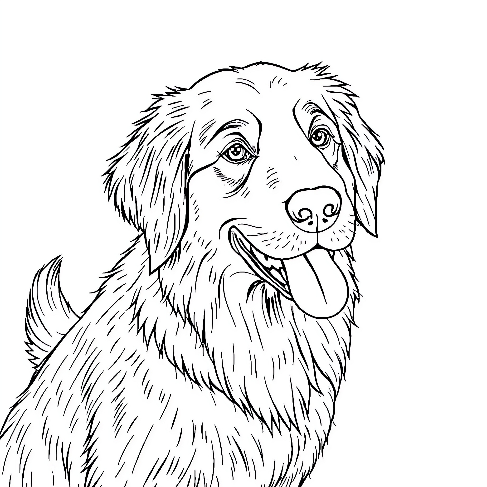 Dog with friendly expression Coloring Page (free black-and-white line drawing printable PDF for all, from beginners to advanced learners, including children, teens, adults, and seniors)