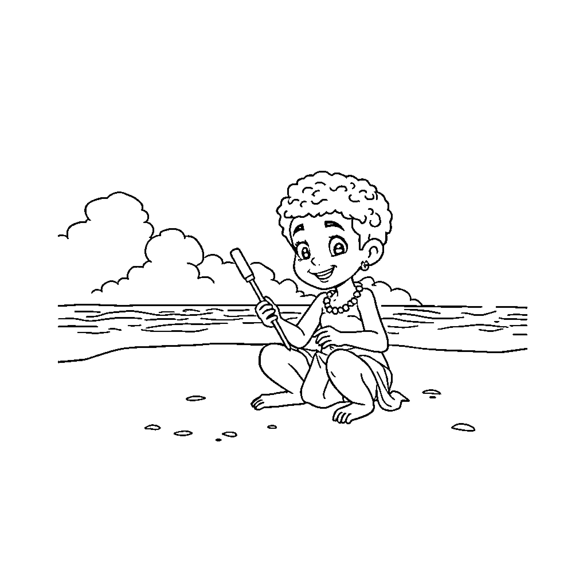 Sula e Bing playing in the water Coloring Page (free black-and-white line drawing printable PDF for all, from beginners to advanced learners, including children, teens, adults, and seniors)