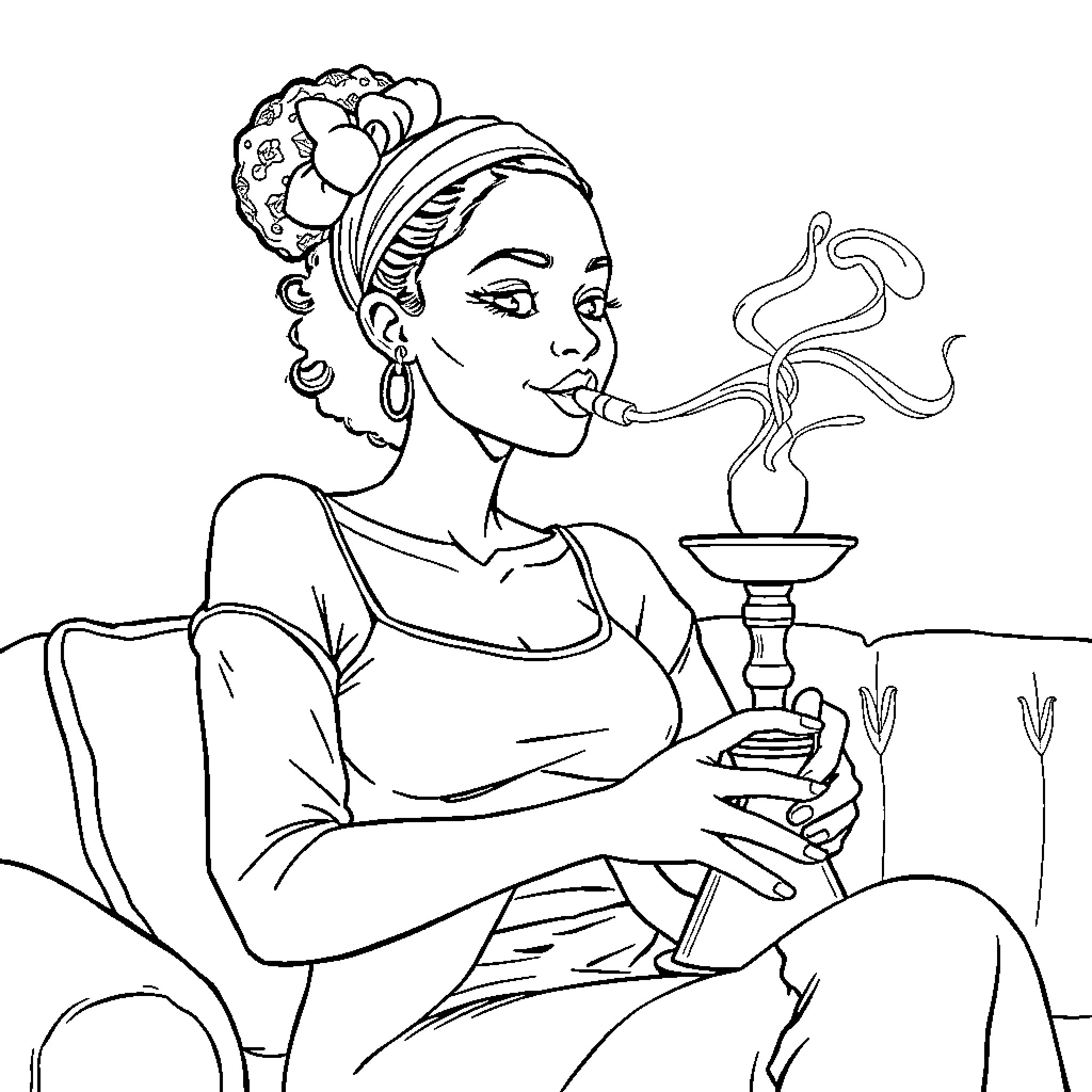 Girl enjoying a warm beverage in contemplation Coloring Page (free black-and-white line drawing printable PDF for all, from beginners to advanced learners, including children, teens, adults, and seniors)