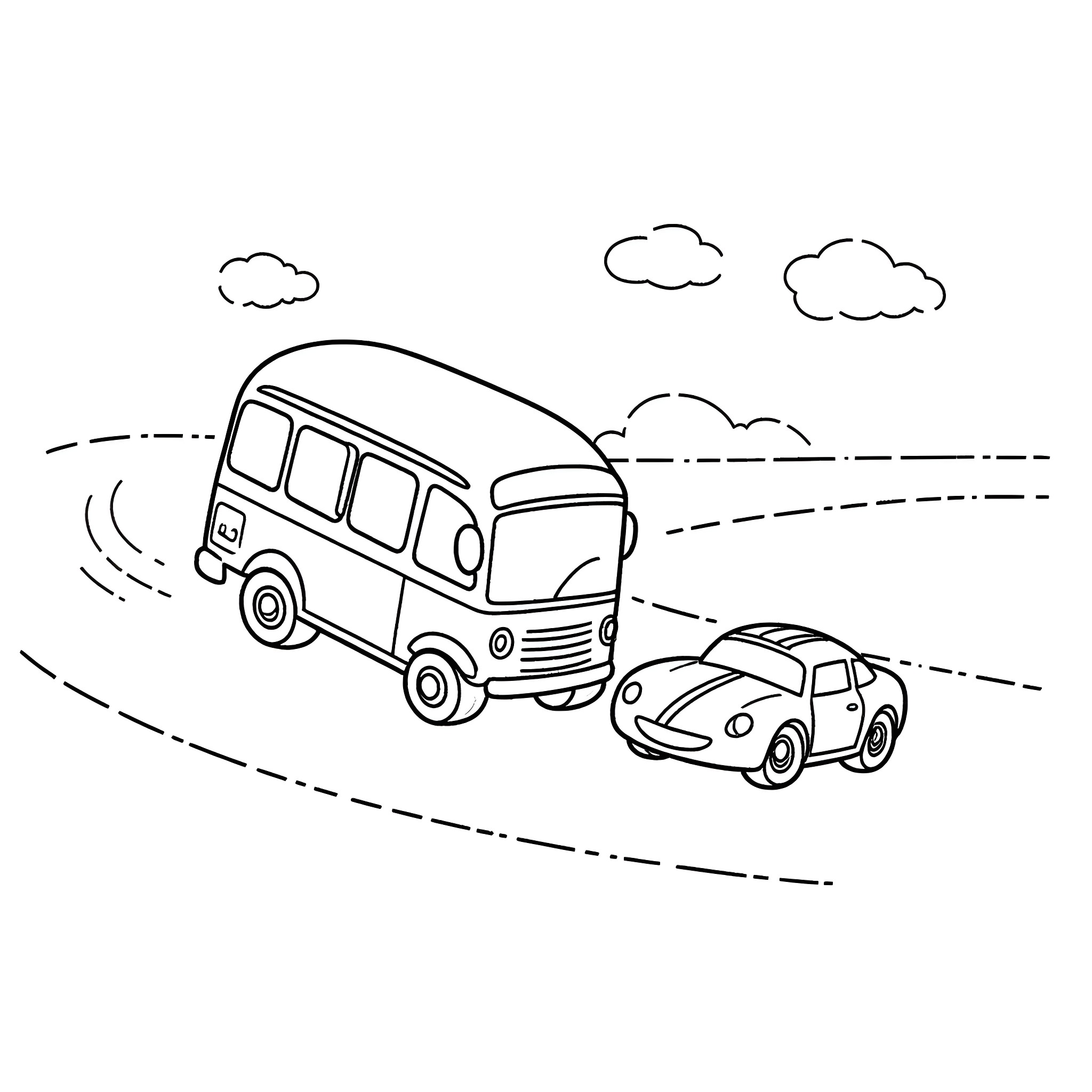 Tayo's Adventurous Road Trip Coloring Page (free black-and-white line drawing printable PDF for all, from beginners to advanced learners, including children, teens, adults, and seniors)