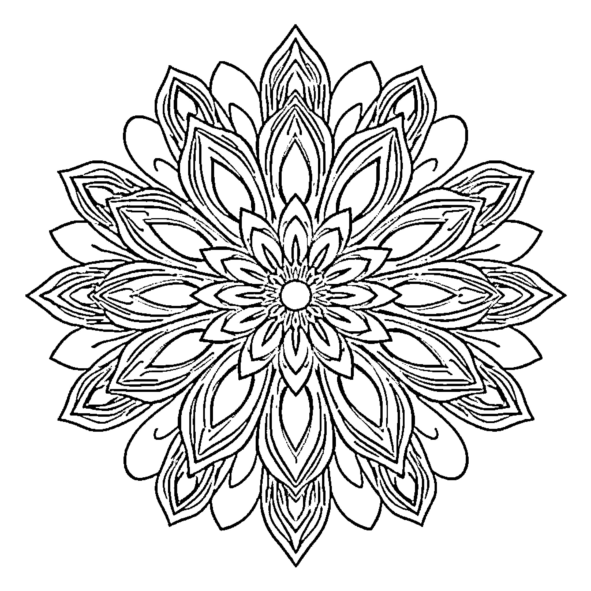 Flower Mandala Artwork Coloring Page (free black-and-white line drawing printable PDF for all, from beginners to advanced learners, including children, teens, adults, and seniors)