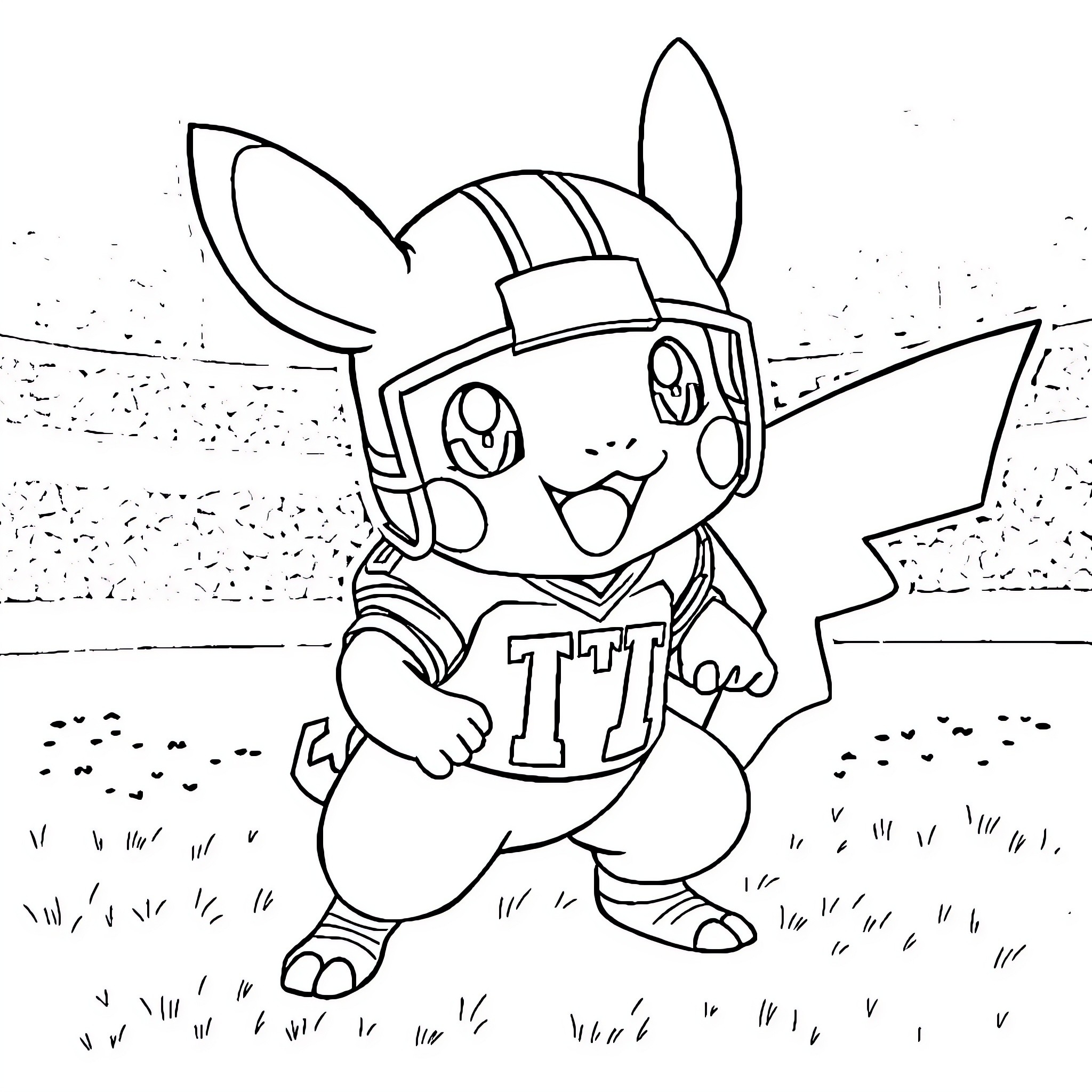 Pokémon character playing happily in the field Coloring Page (free black-and-white line drawing printable PDF for all, from beginners to advanced learners, including children, teens, adults, and seniors)