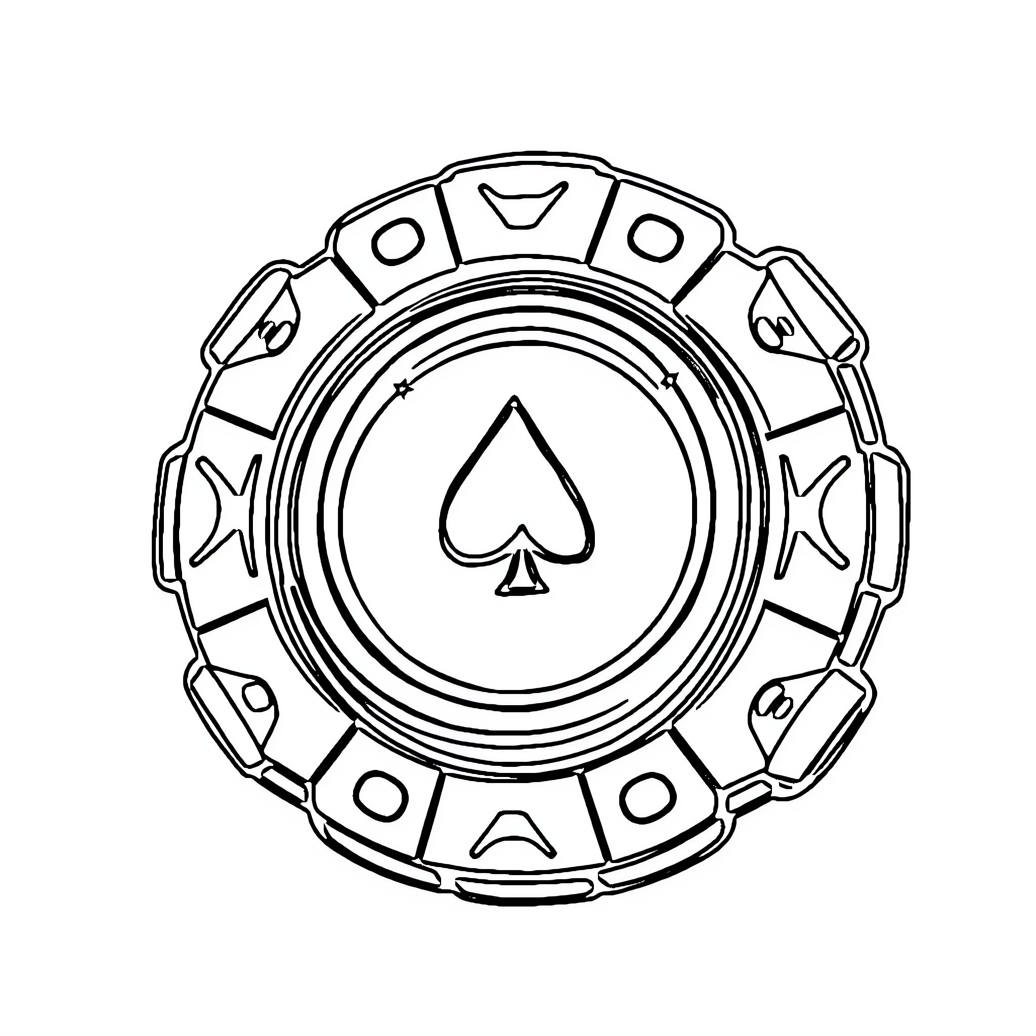 Poker Chip with Spades Symbol Coloring Page (free black-and-white line drawing printable PDF for all, from beginners to advanced learners, including children, teens, adults, and seniors)